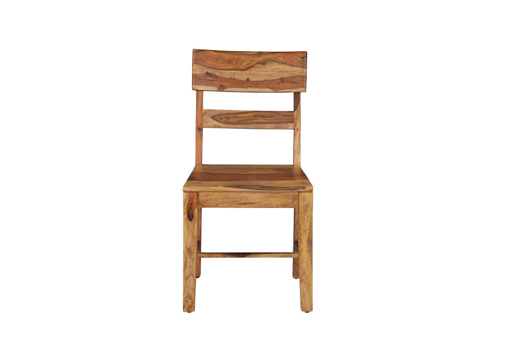 Set of Two Brown Solid Wood Ladder Back Dining Side Chairs-0