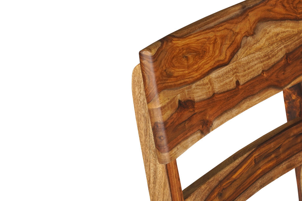 Set of Two Brown Solid Wood Ladder Back Dining Side Chairs-3