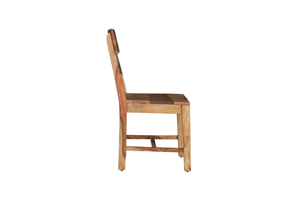 Set of Two Brown Solid Wood Ladder Back Dining Side Chairs-1