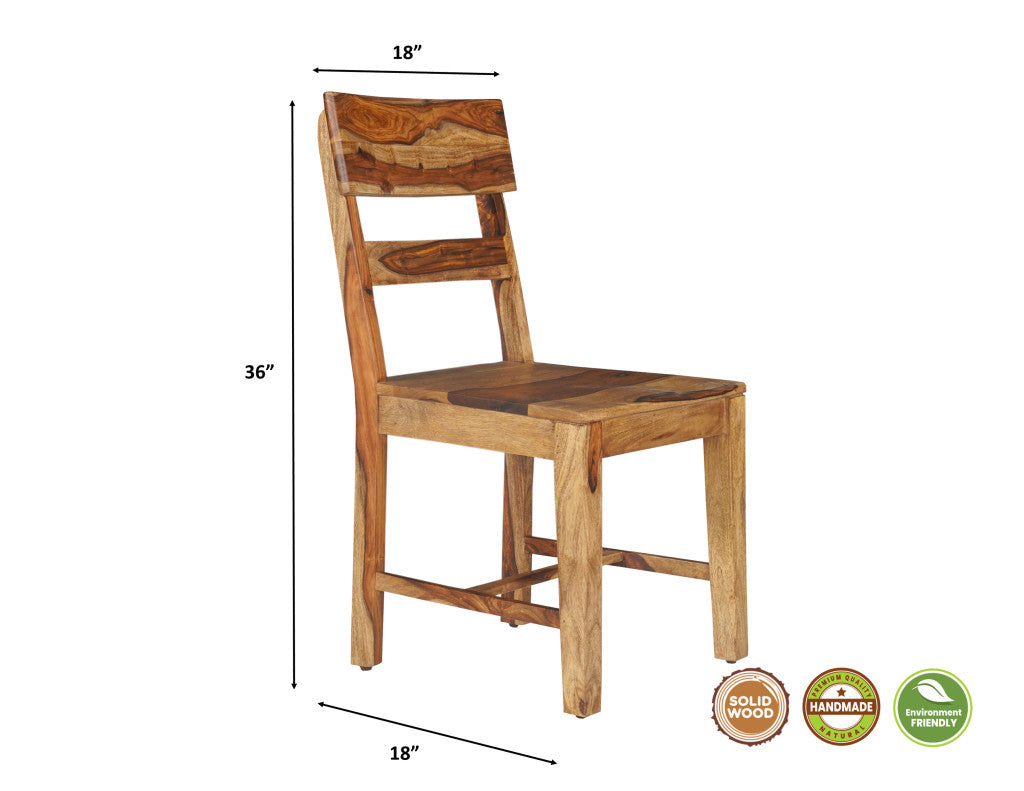 Set of Two Brown Solid Wood Ladder Back Dining Side Chairs-6