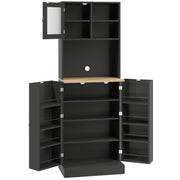 66.5" Kitchen Pantry Cabinet - Black Glass Doors-DECOROLALA
