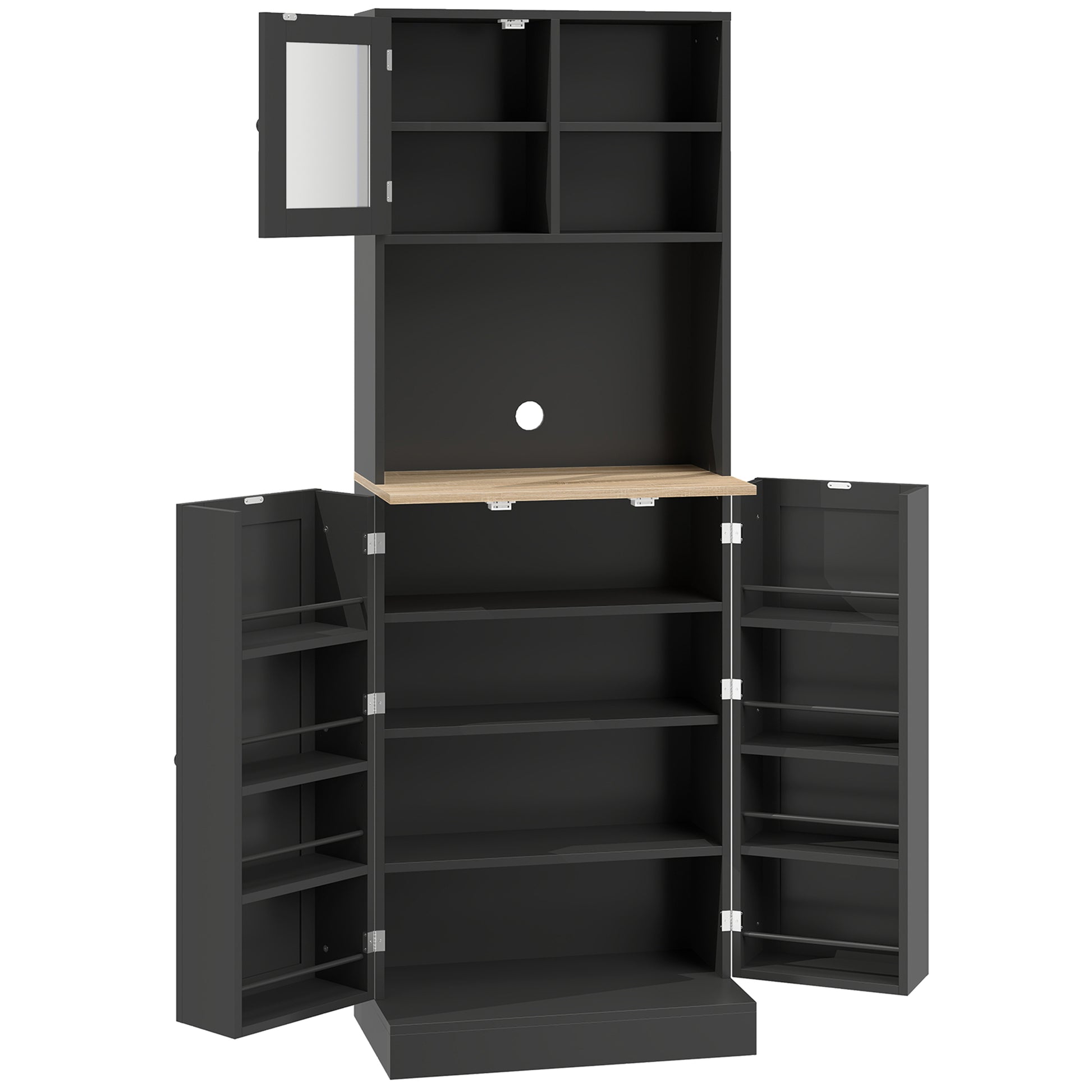 66.5" Kitchen Pantry Cabinet - Black Glass Doors-DECOROLALA