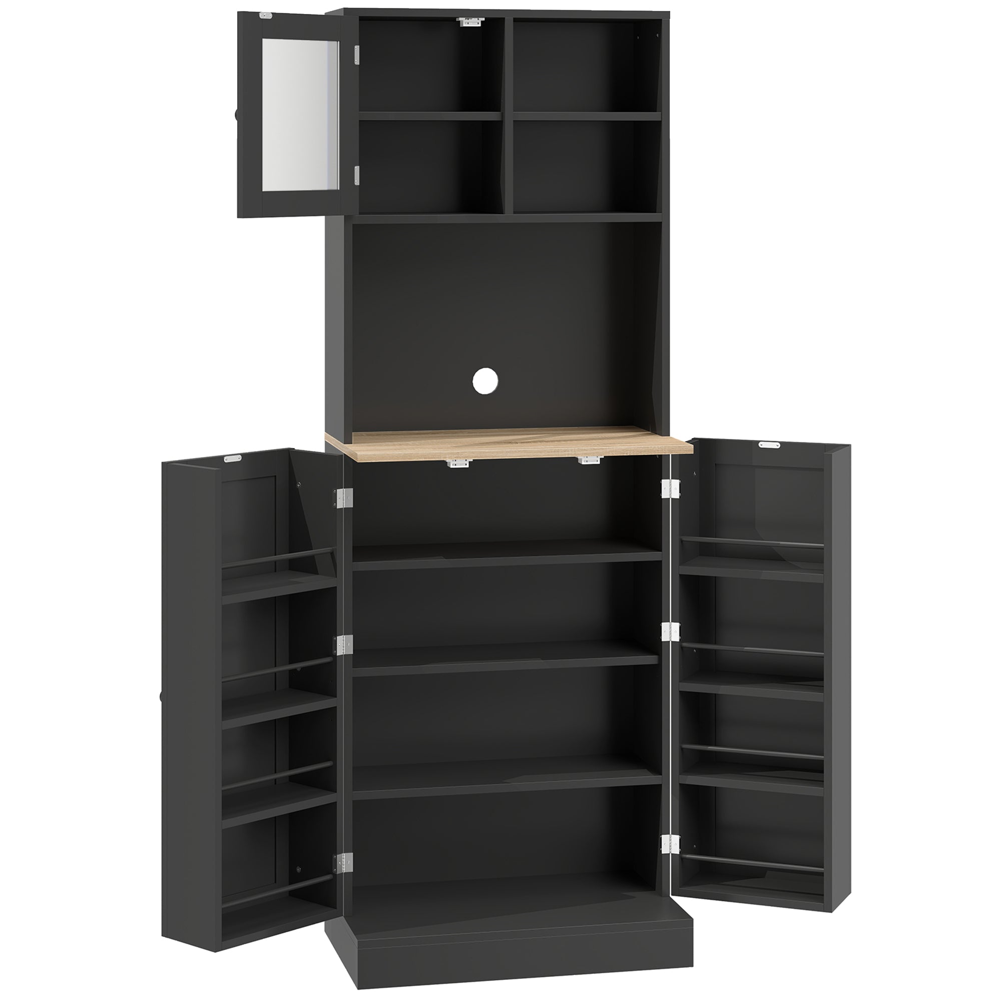66.5" Kitchen Pantry Cabinet - Black Glass Doors-DECOROLALA