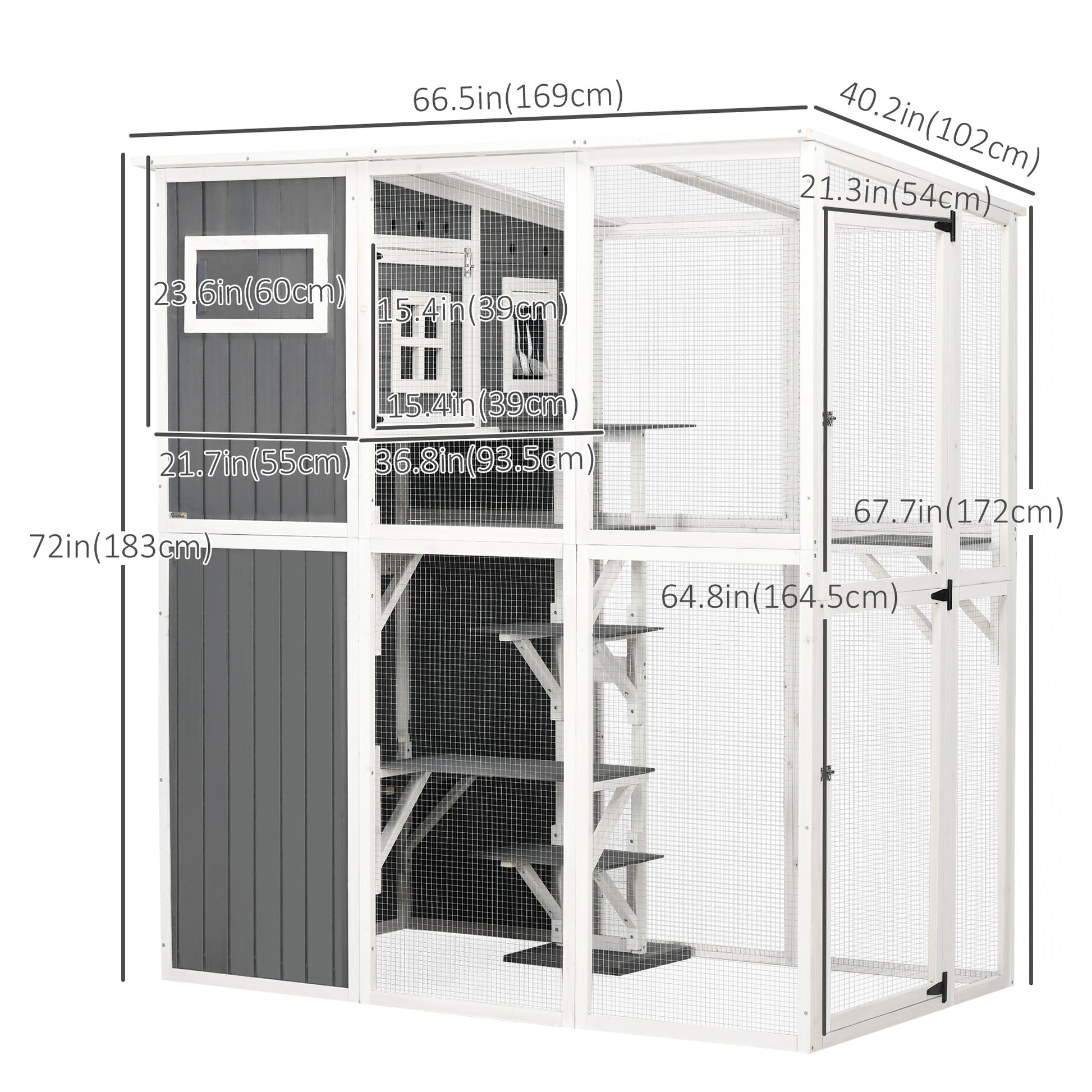 66.5" Wooden Outdoor Cat Catio Enclosure - Gray-DECOROLALA