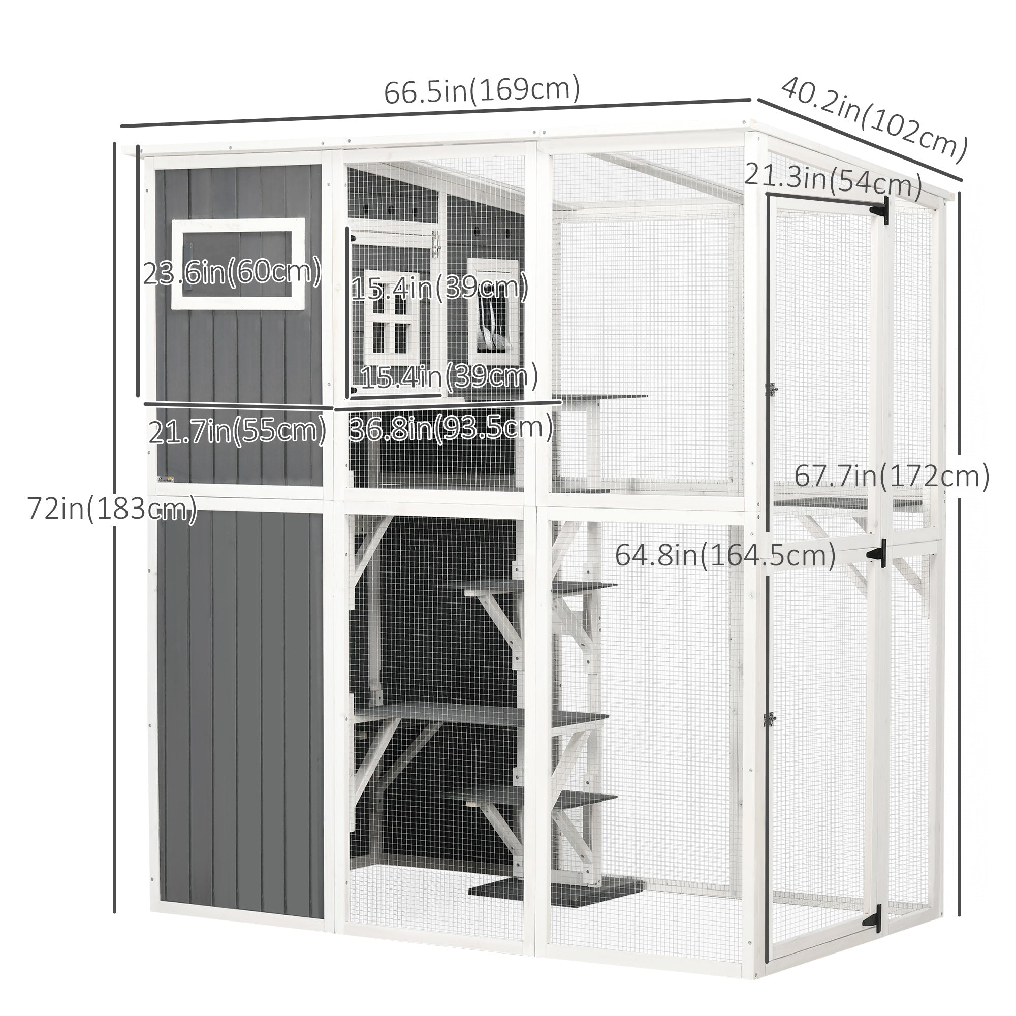 66.5" Wooden Outdoor Cat Catio Enclosure - Gray-DECOROLALA