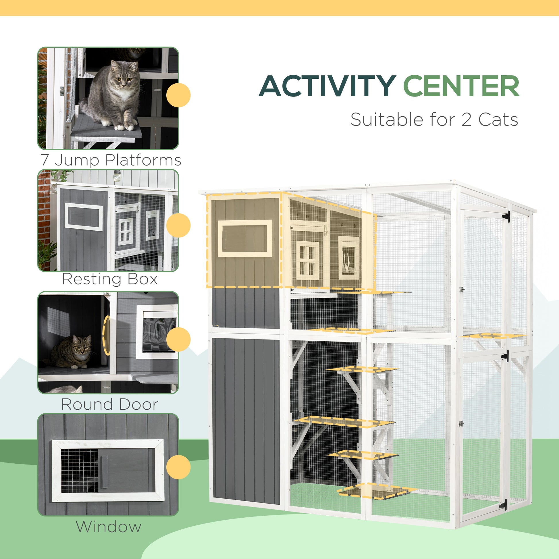 66.5" Wooden Outdoor Cat Catio Enclosure - Gray-DECOROLALA