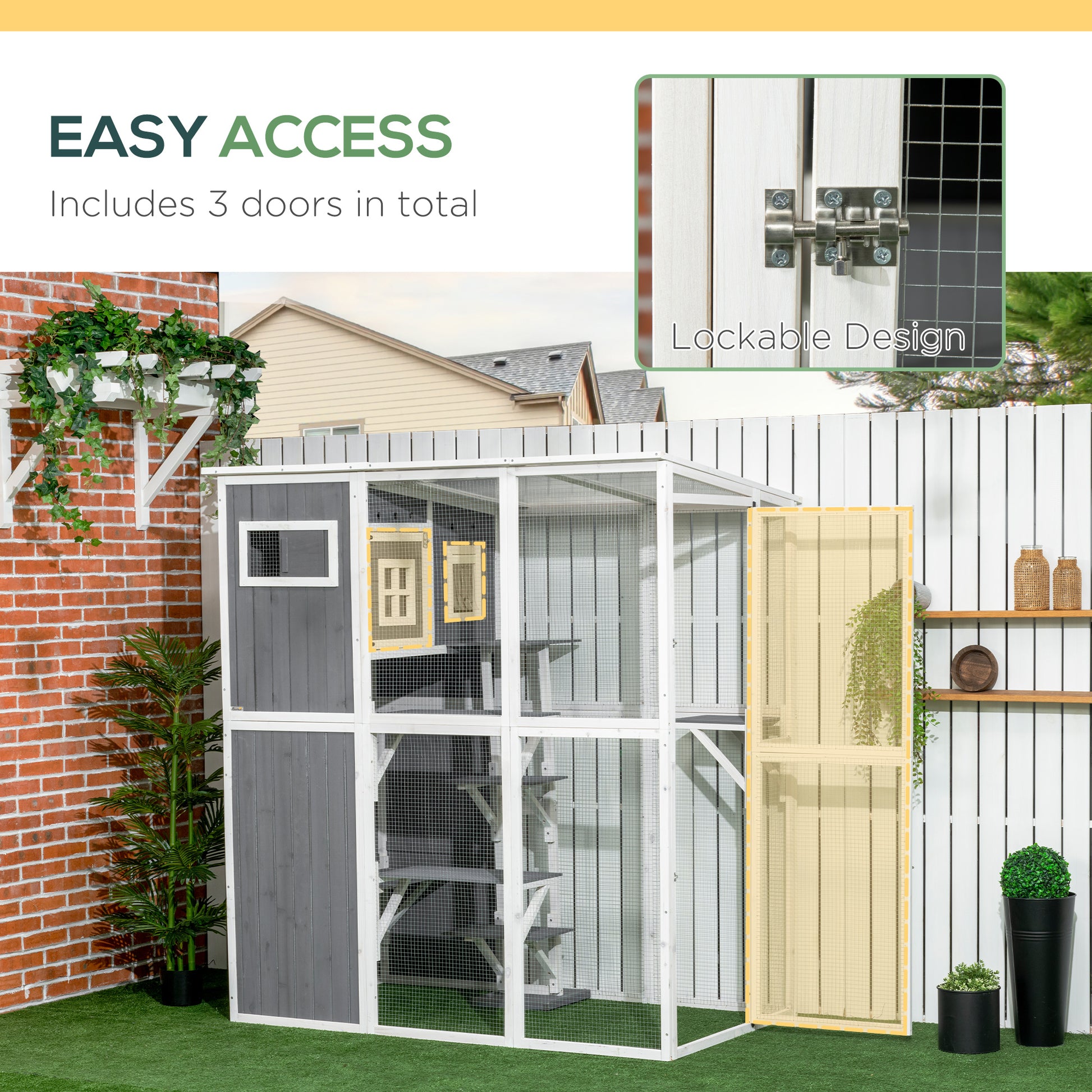 66.5" Wooden Outdoor Cat Catio Enclosure - Gray-DECOROLALA
