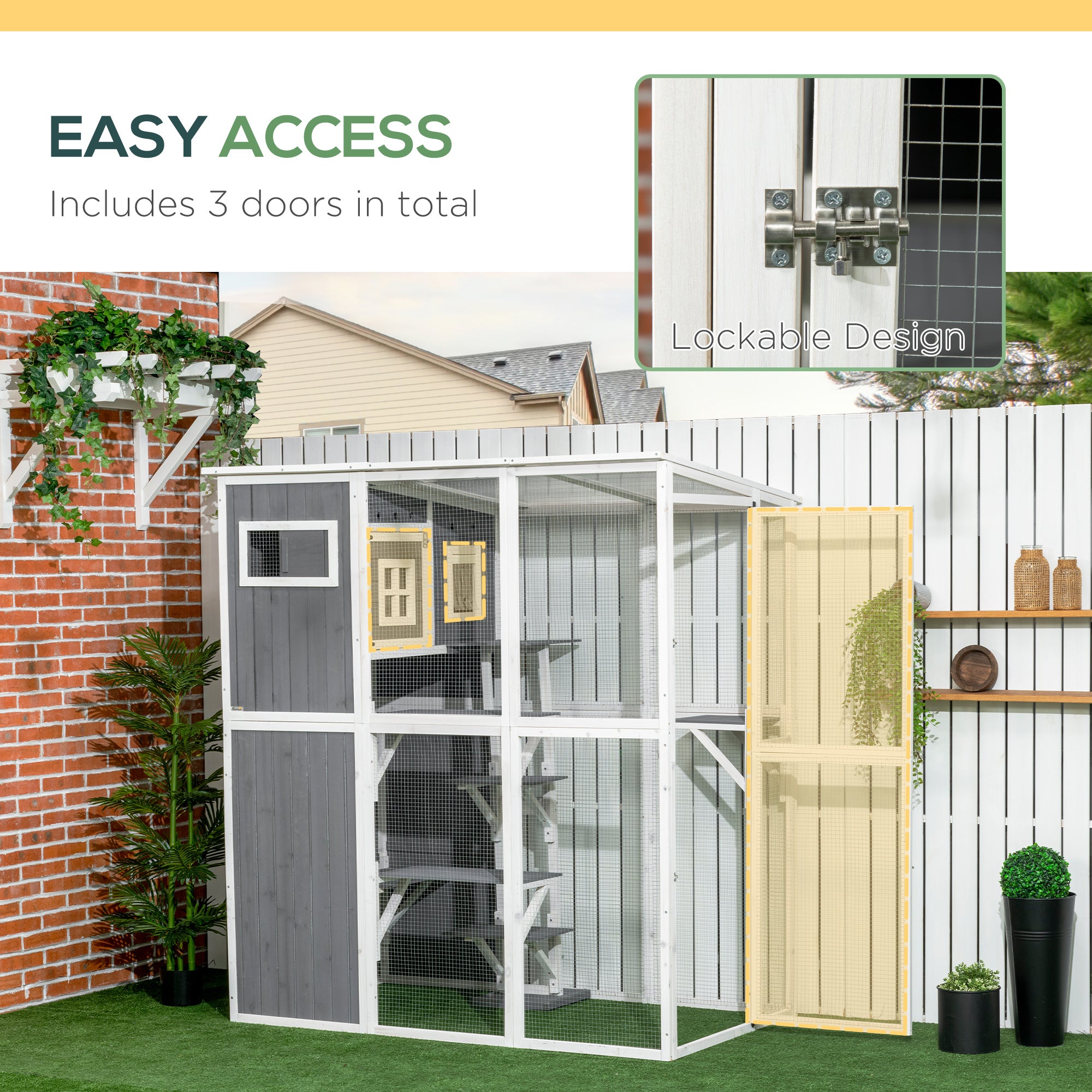 66.5" Wooden Outdoor Cat Catio Enclosure - Gray-DECOROLALA