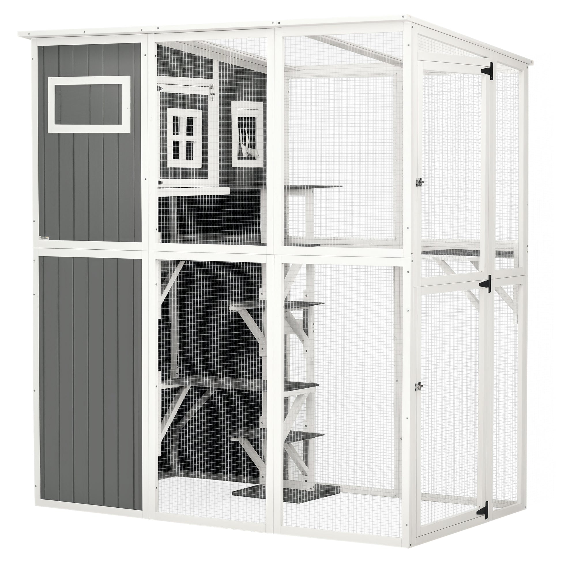66.5" Wooden Outdoor Cat Catio Enclosure - Gray-DECOROLALA