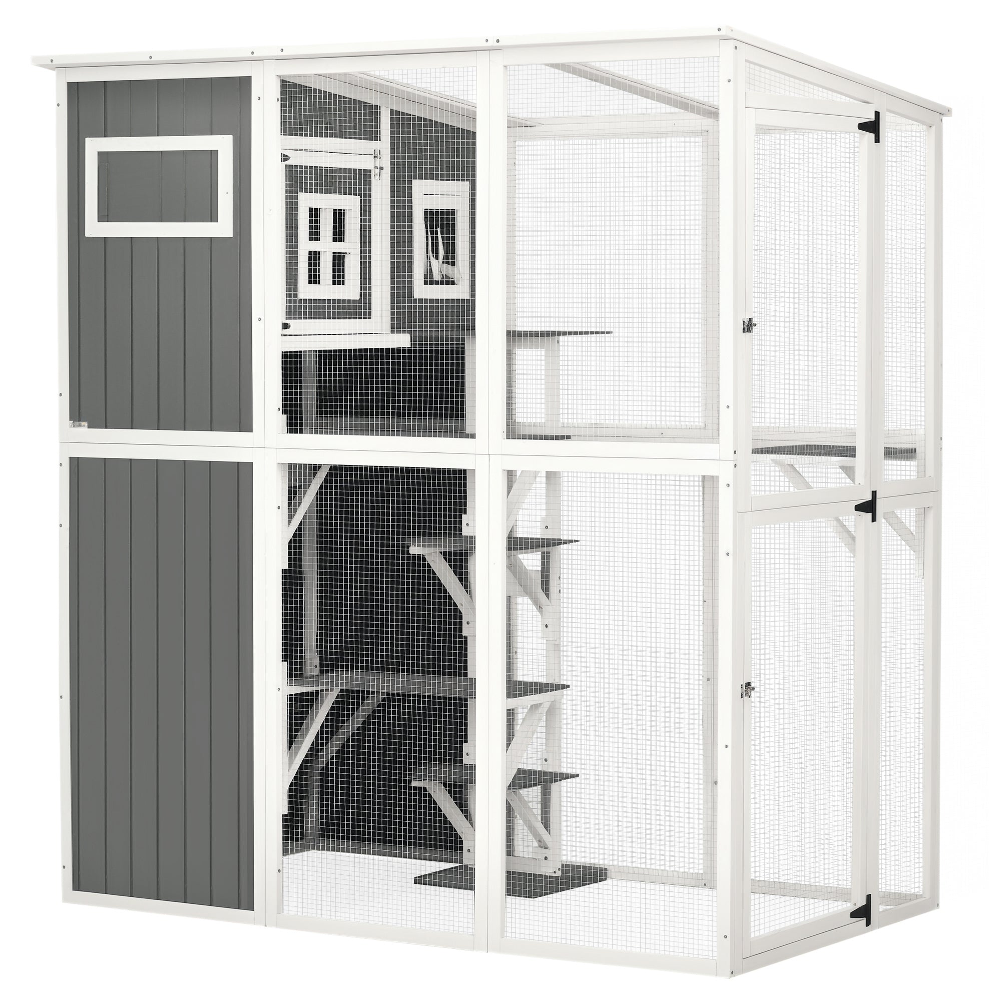 66.5" Wooden Outdoor Cat Catio Enclosure - Gray-DECOROLALA