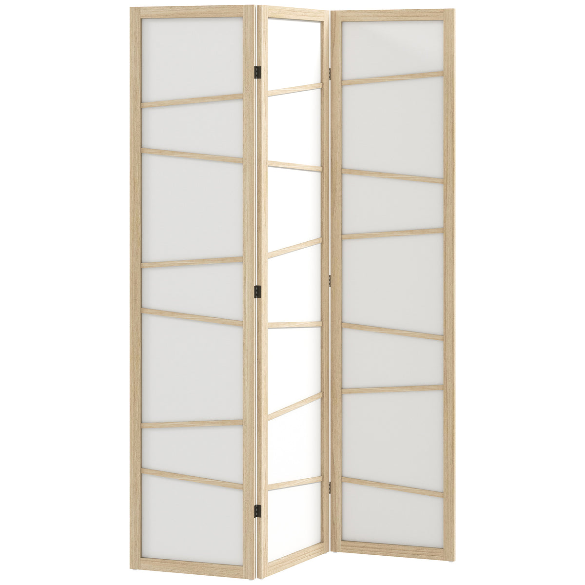 66.9" Folding Room Divider - 3 Panel Wood Frame Natural-Home Furnishings > Living Room Furniture > Room Dividers-DECOROLALA