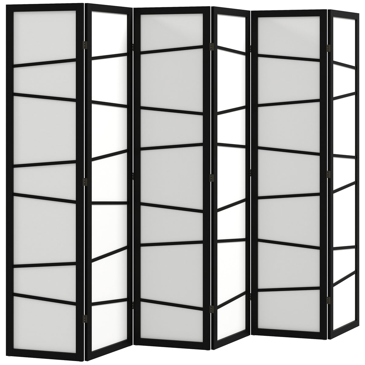 66.9" Folding Room Divider - 6 Panel Wood Frame White-Home Furnishings > Living Room Furniture > Room Dividers-DECOROLALA