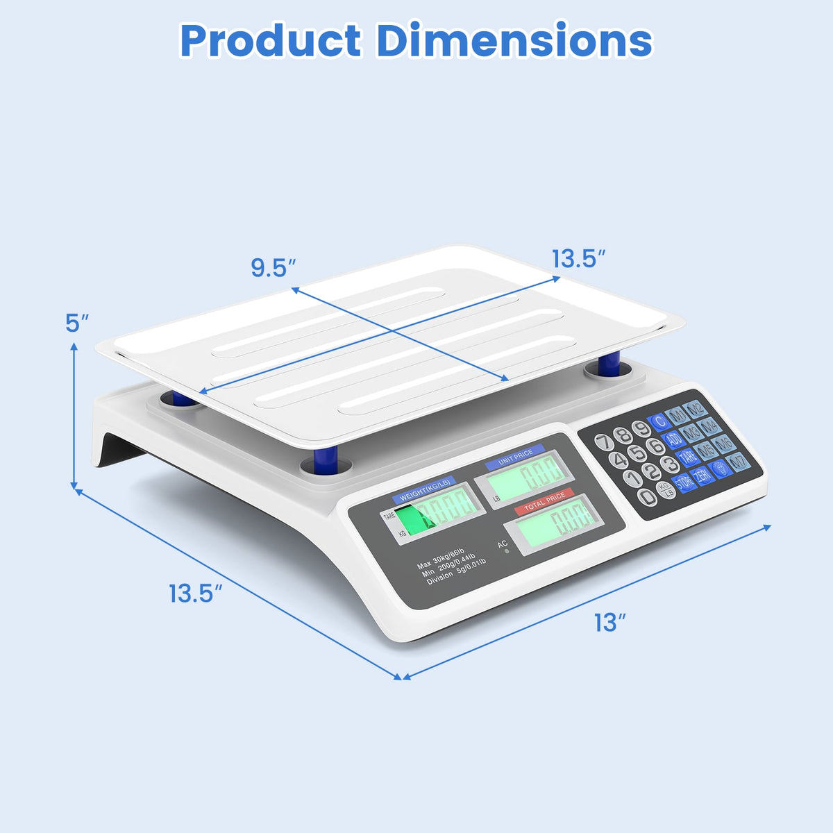 66lb Price Computing Scale Commercial Food Scale with Dual LCD Displays-Kitchen Tools-DECOROLALA