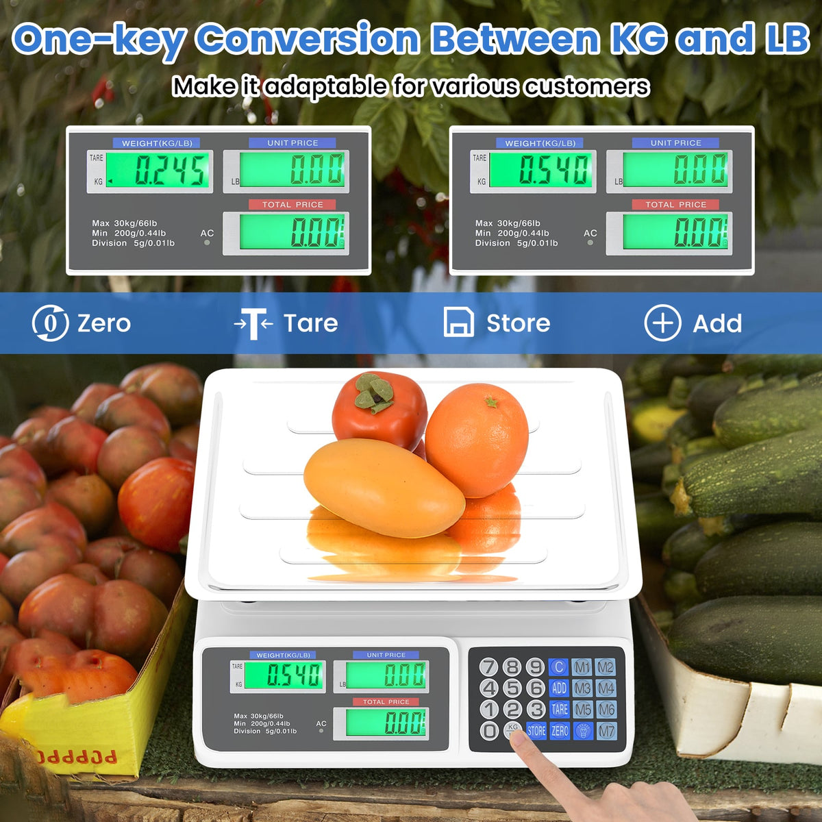66lb Price Computing Scale Commercial Food Scale with Dual LCD Displays-Kitchen Tools-DECOROLALA