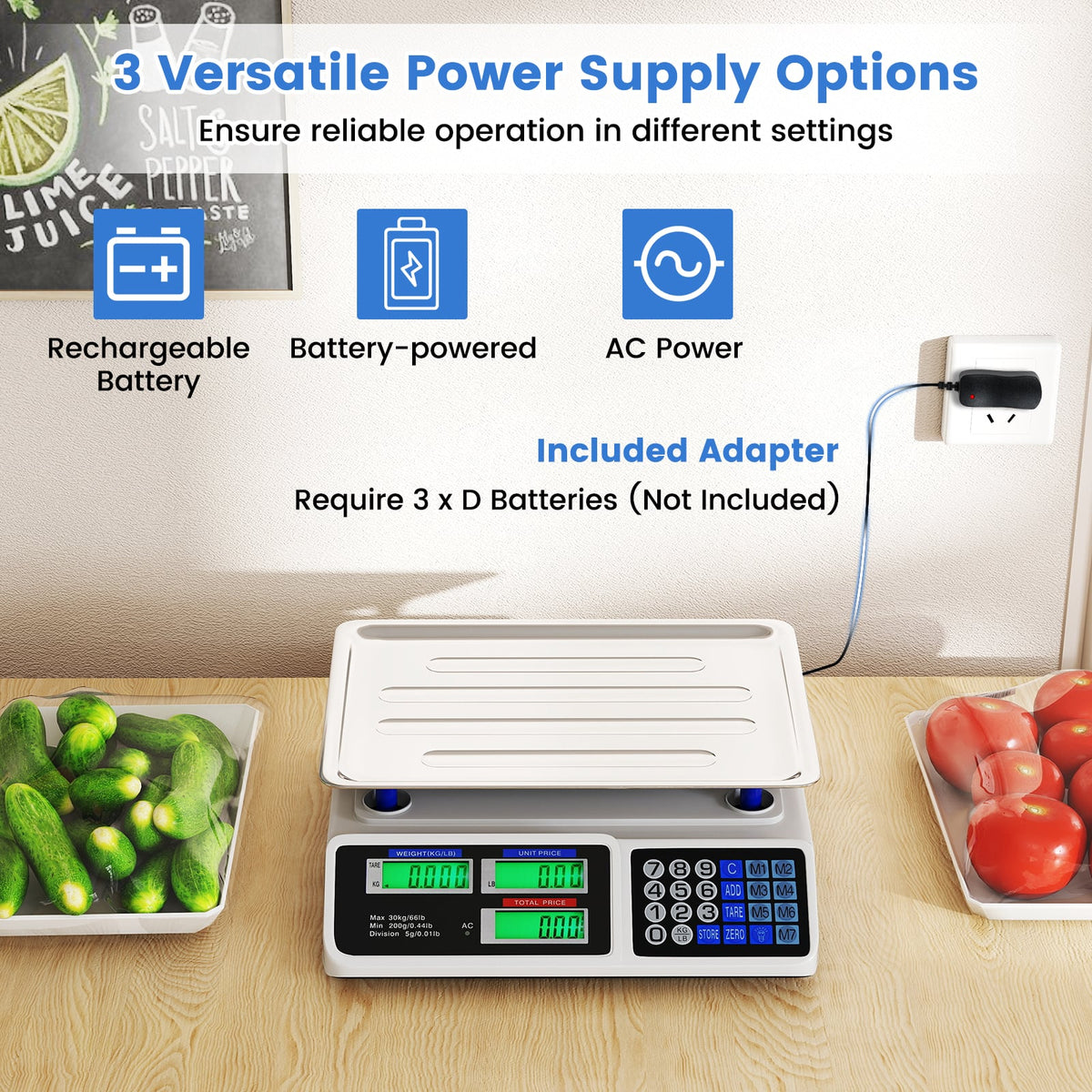 66lb Price Computing Scale Commercial Food Scale with Dual LCD Displays-Kitchen Tools-DECOROLALA