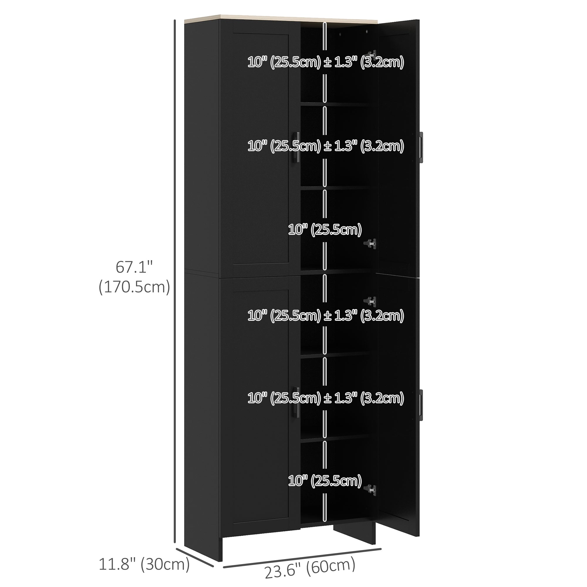 67" 4-Door Kitchen Pantry Cabinet - Black Storage Cupboard-DECOROLALA