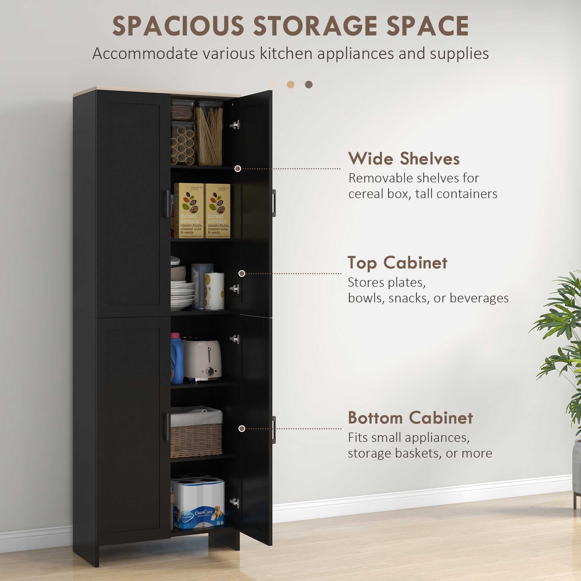 67" 4-Door Kitchen Pantry Cabinet - Black Storage Cupboard-DECOROLALA