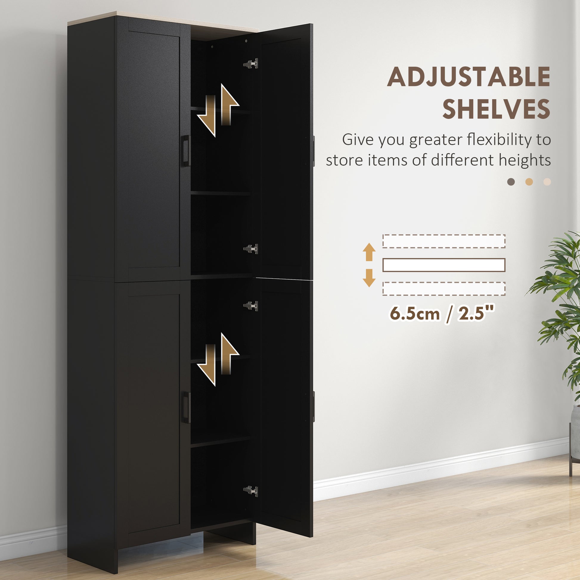 67" 4-Door Kitchen Pantry Cabinet - Black Storage Cupboard-DECOROLALA