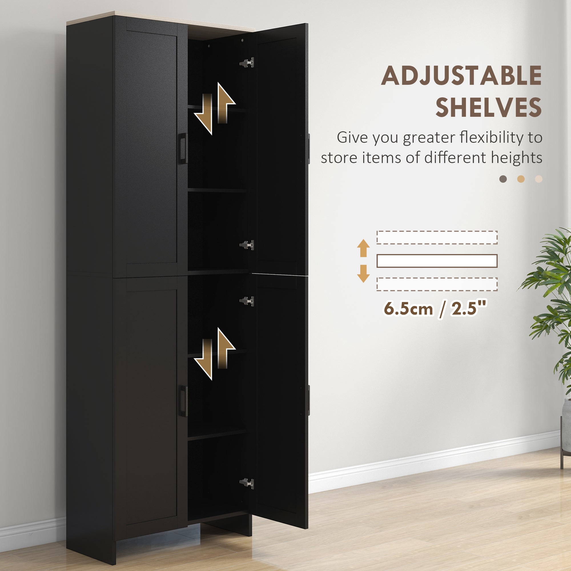 67" 4-Door Kitchen Pantry Cabinet - Black Storage Cupboard-DECOROLALA