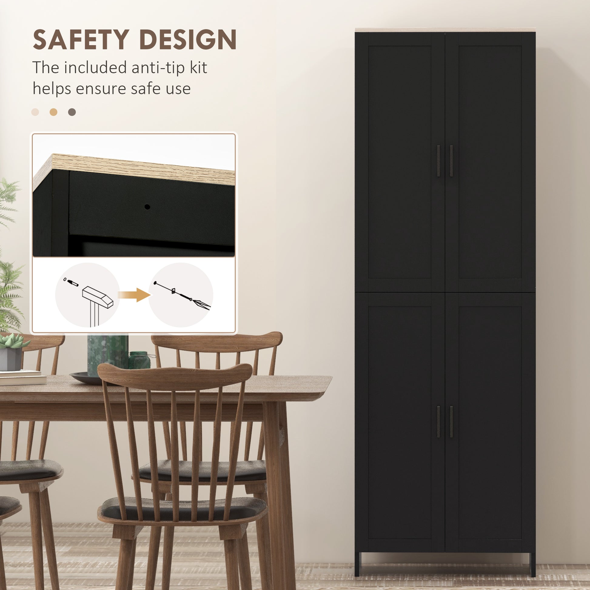 67" 4-Door Kitchen Pantry Cabinet - Black Storage Cupboard-DECOROLALA