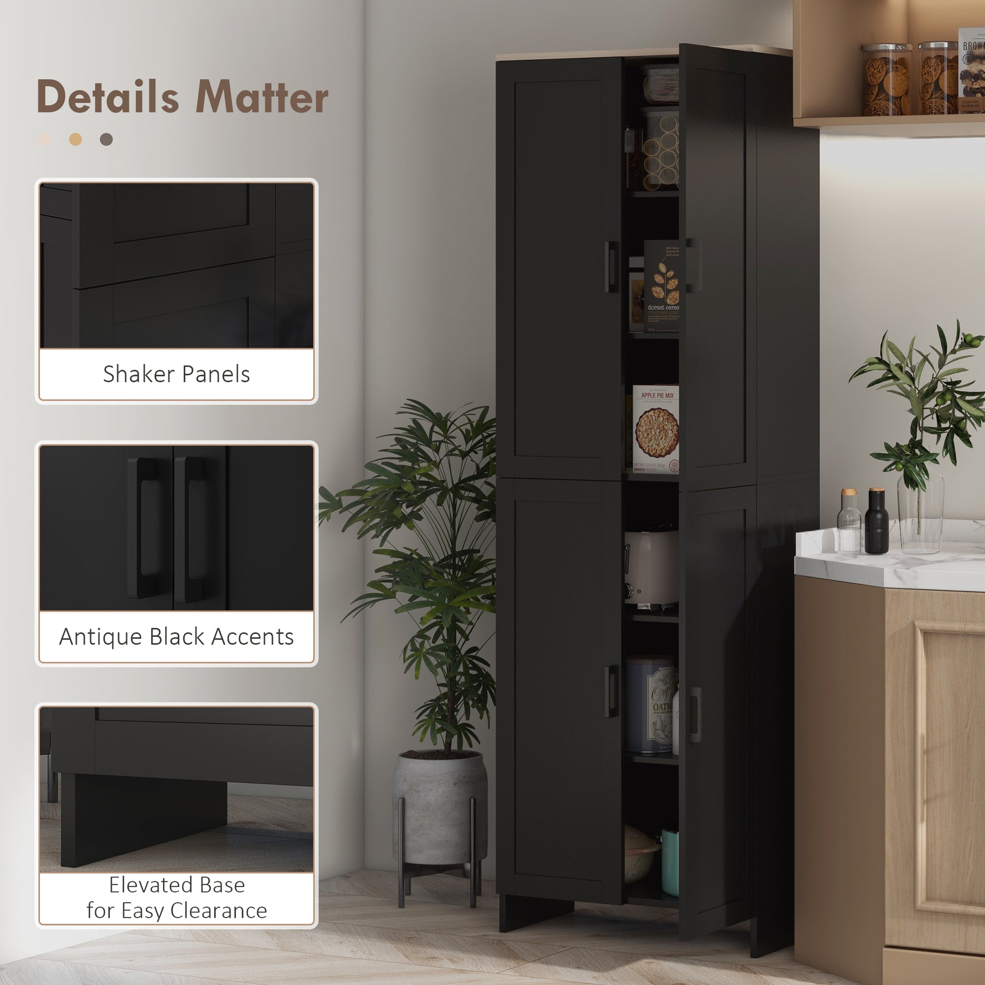 67" 4-Door Kitchen Pantry Cabinet - Black Storage Cupboard-DECOROLALA