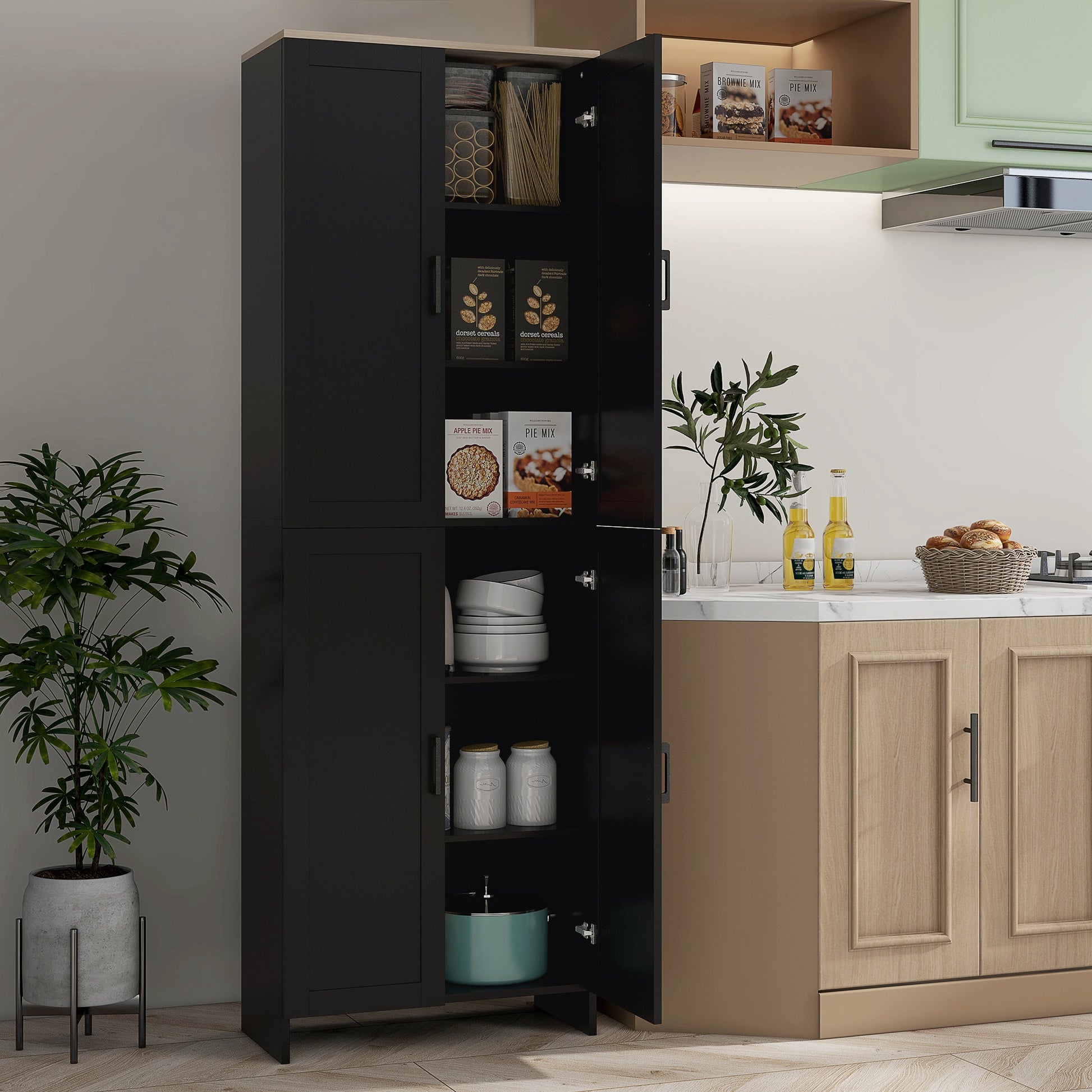 67" 4-Door Kitchen Pantry Cabinet - Black Storage Cupboard-DECOROLALA