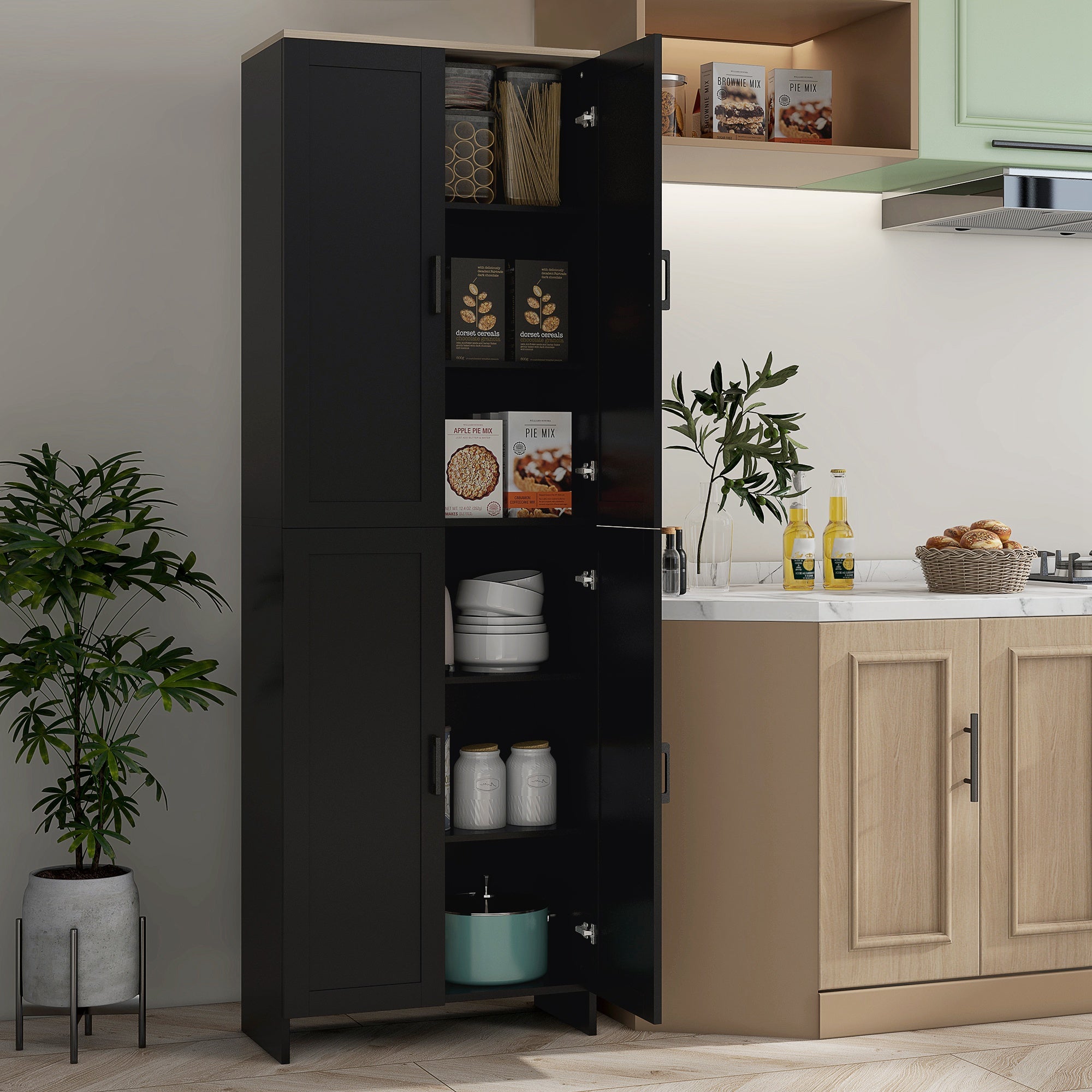 67" 4-Door Kitchen Pantry Cabinet - Black Storage Cupboard-DECOROLALA