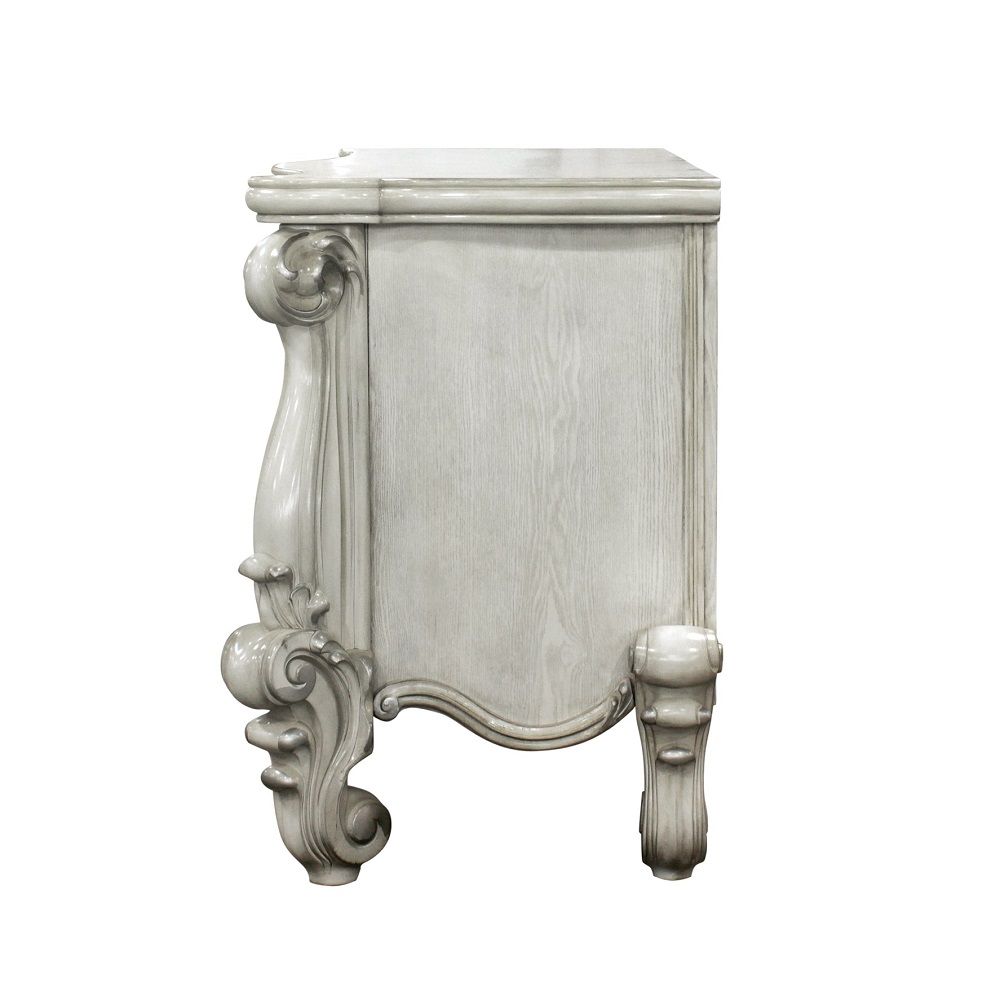 67" Antiqued White Wood Vanity Table With Seven Drawers-Vanity Tables-DECOROLALA