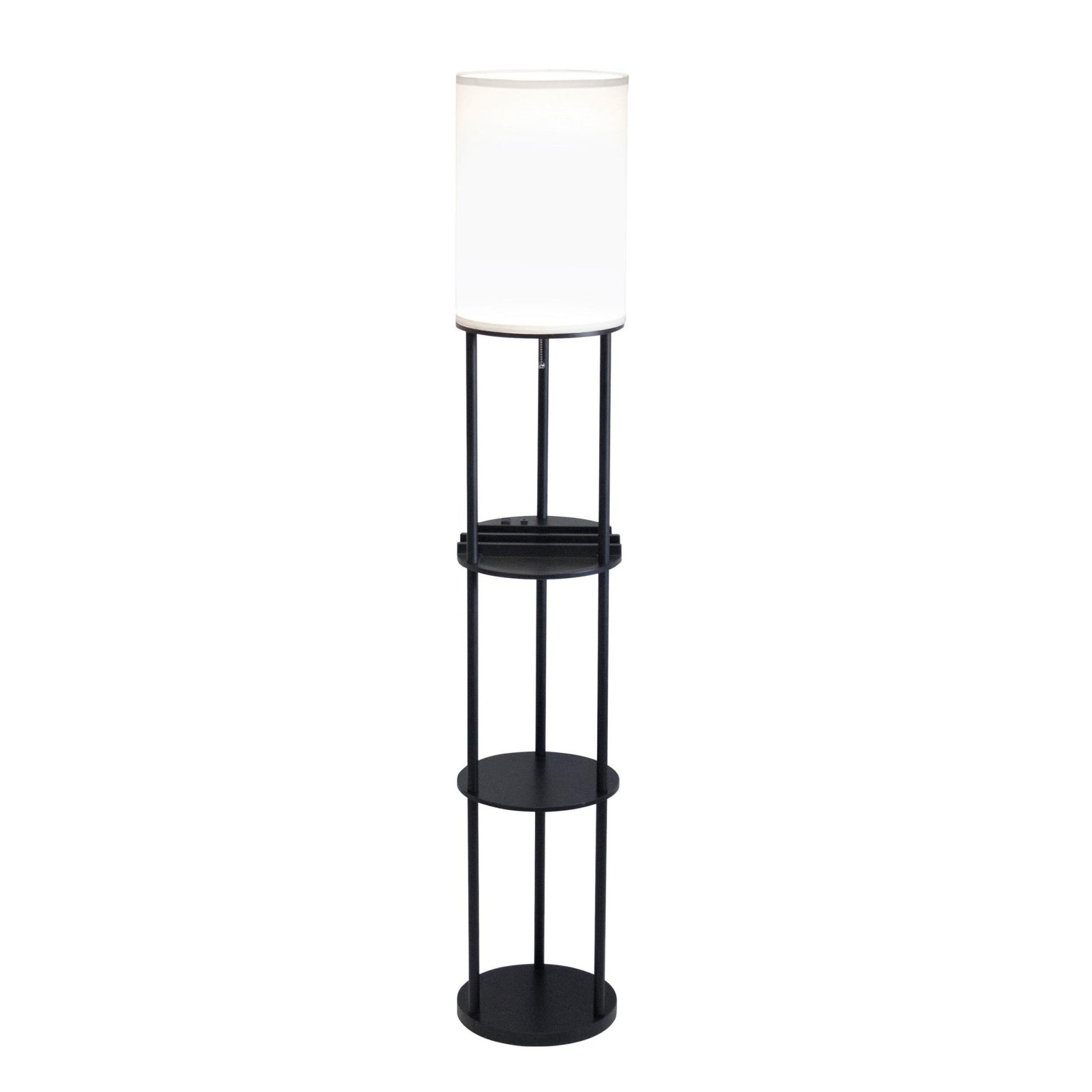 67" Black And White Column With White Linen Shade-Floor Lamps-DECOROLALA