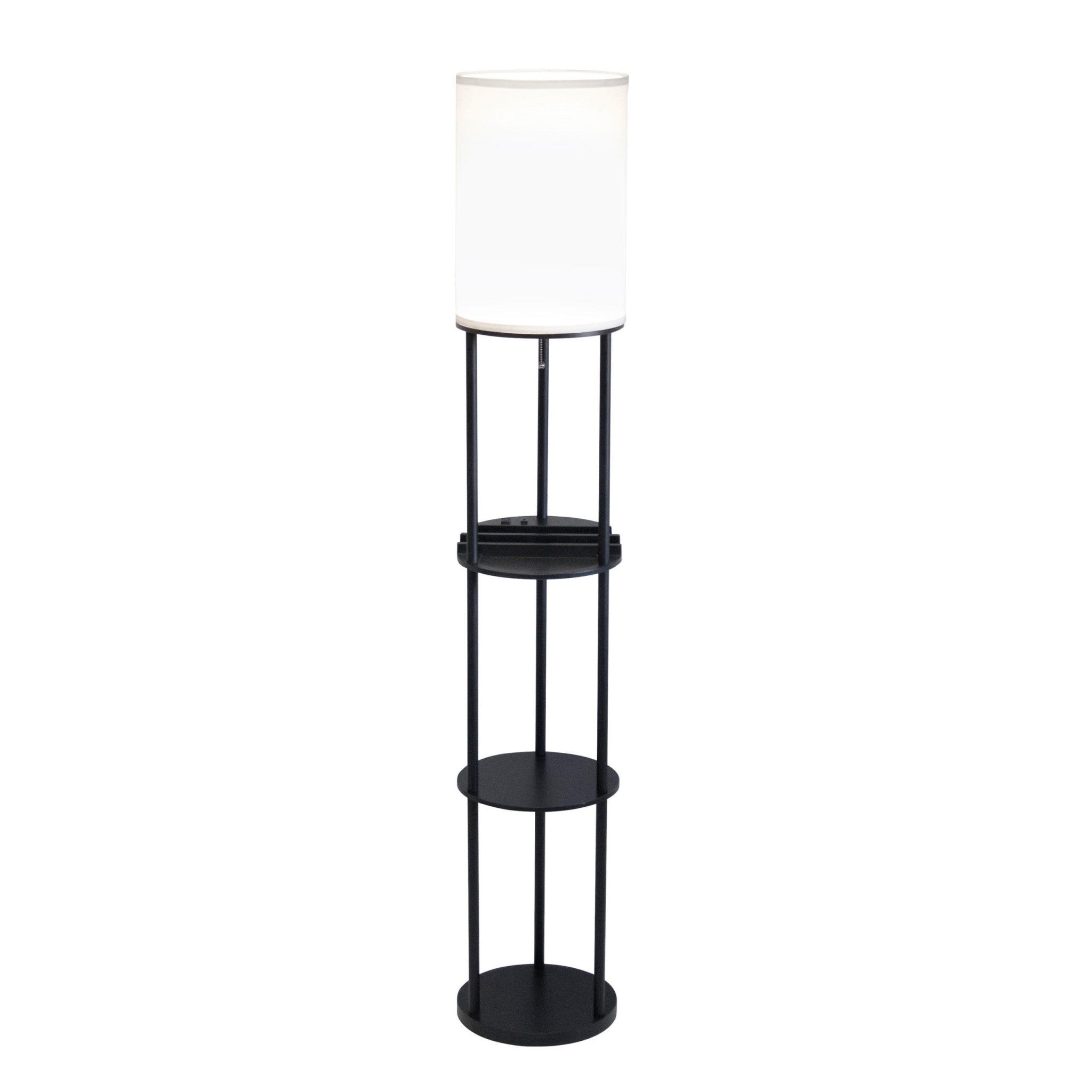 67" Black And White Column With White Linen Shade-Floor Lamps-DECOROLALA