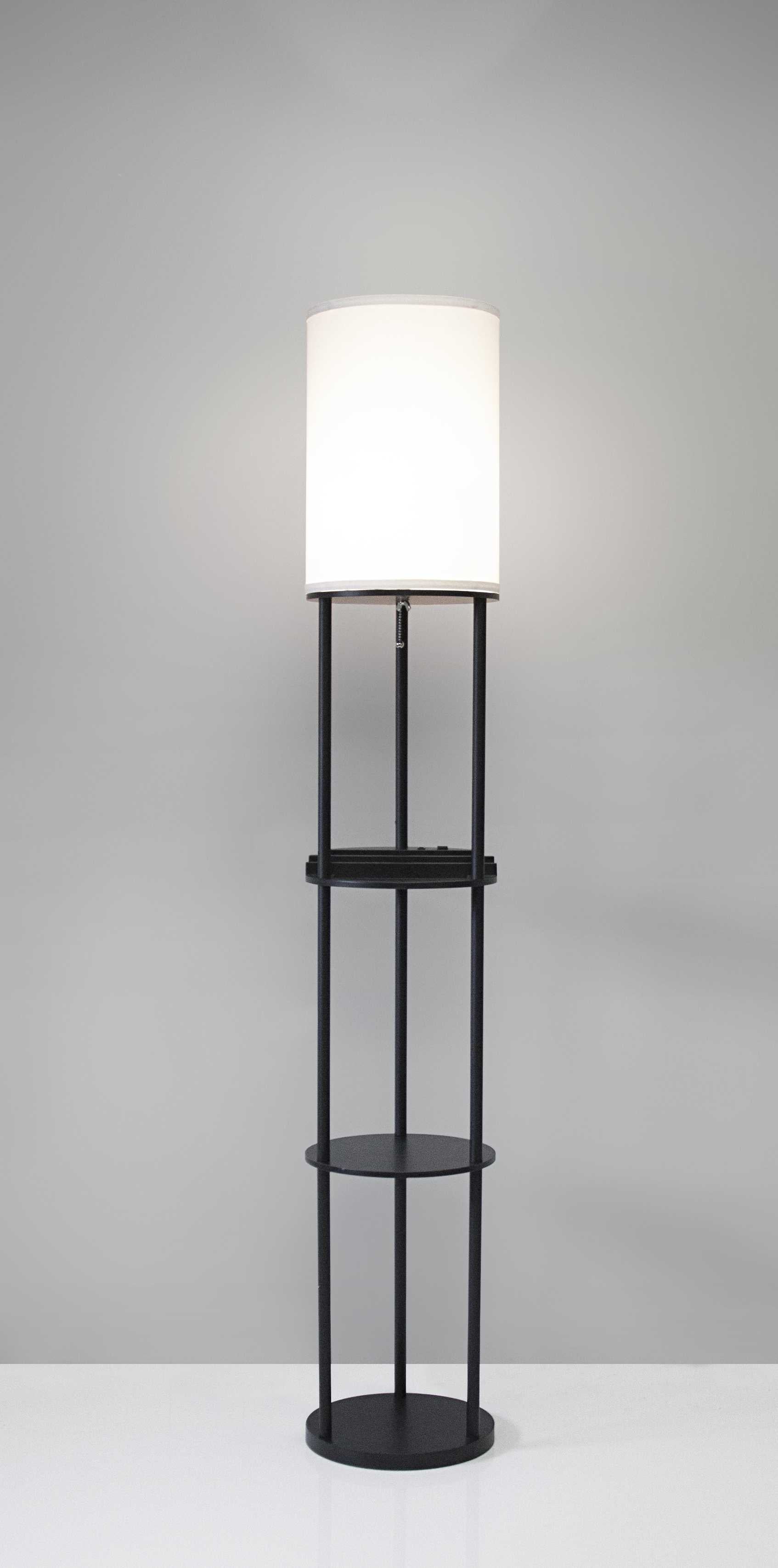 67" Black And White Column With White Linen Shade-Floor Lamps-DECOROLALA