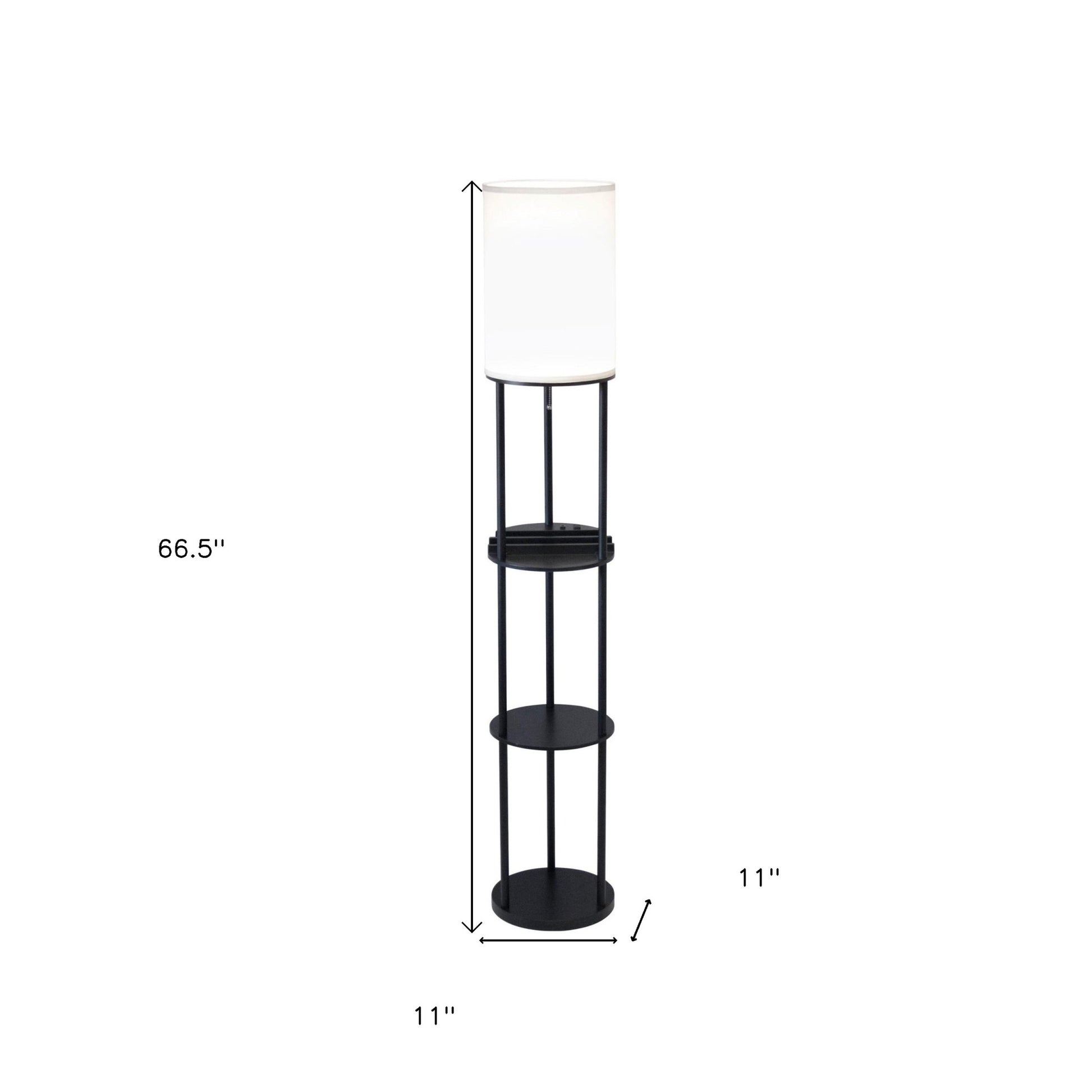 67" Black And White Column With White Linen Shade-Floor Lamps-DECOROLALA