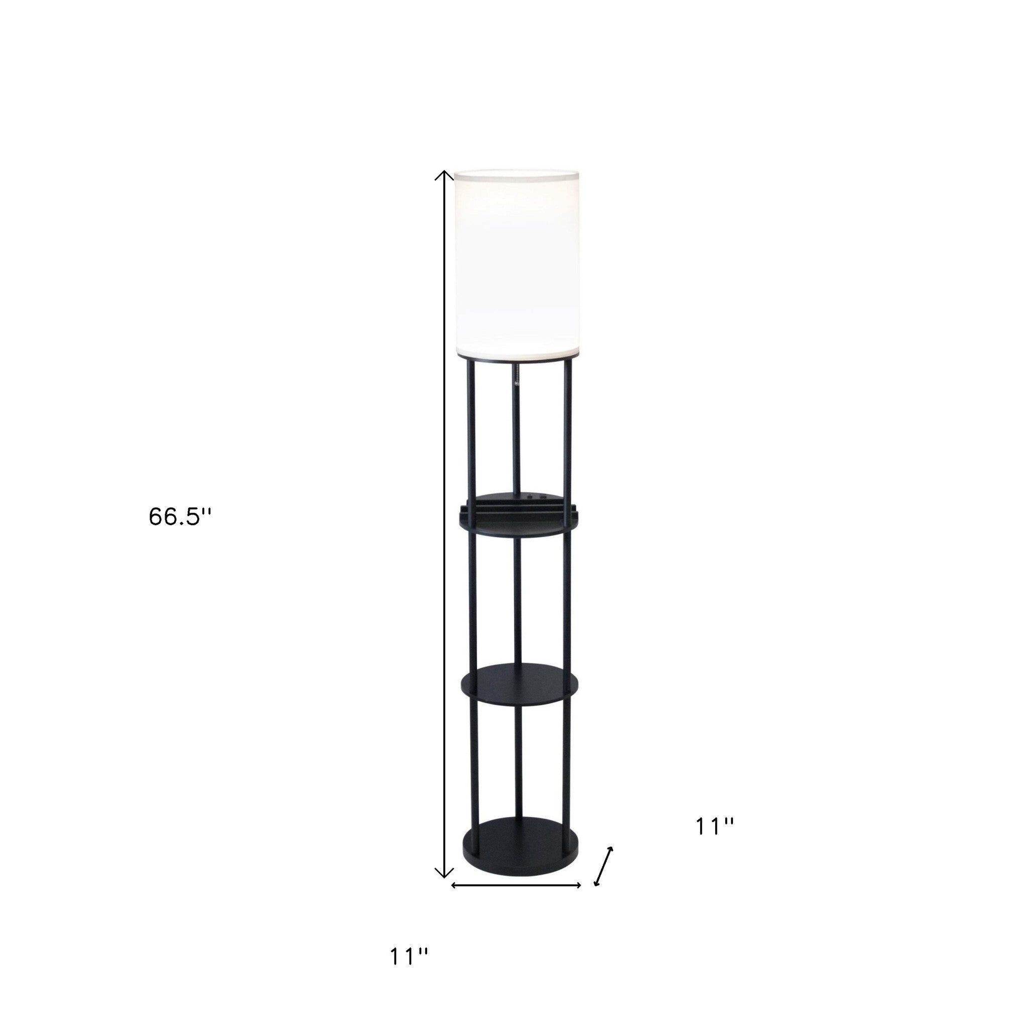 67" Black And White Column With White Linen Shade-Floor Lamps-DECOROLALA