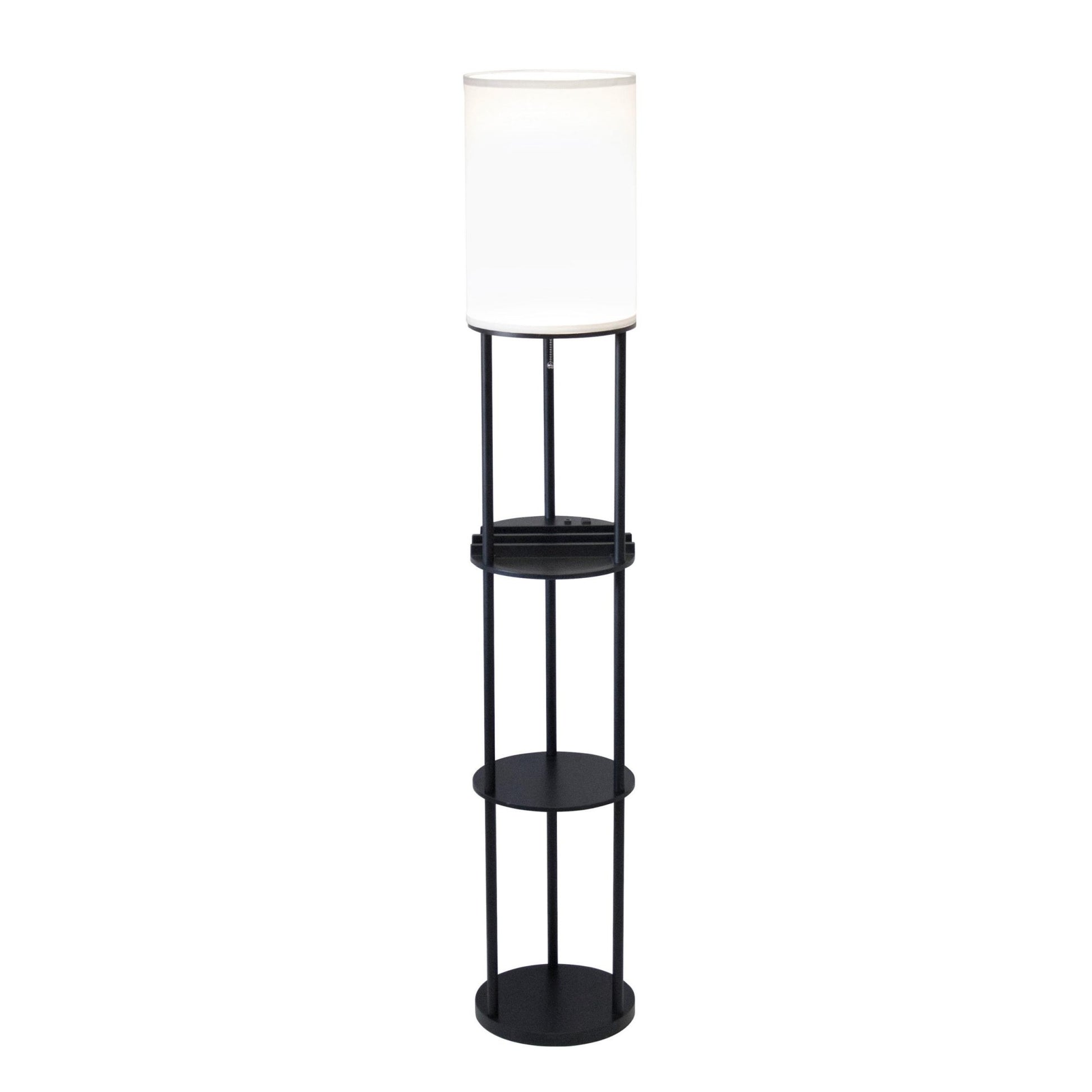 67" Black And White Column With White Linen Shade-Floor Lamps-DECOROLALA