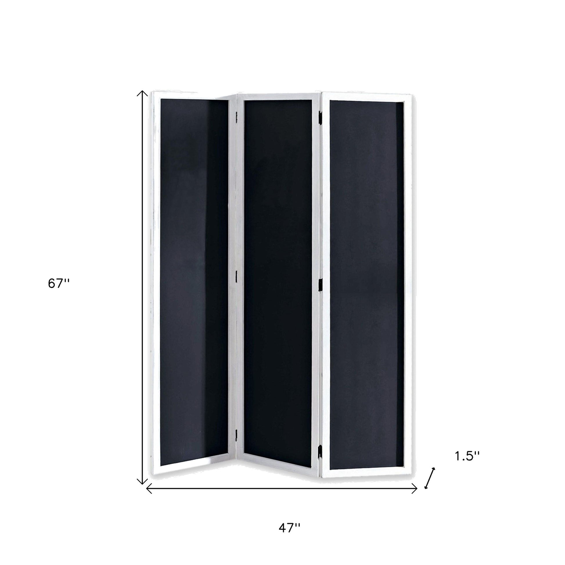 67" Black and White Chalkboard Wood Folding Three Panel Screen Room Divider-Room Dividers-DECOROLALA