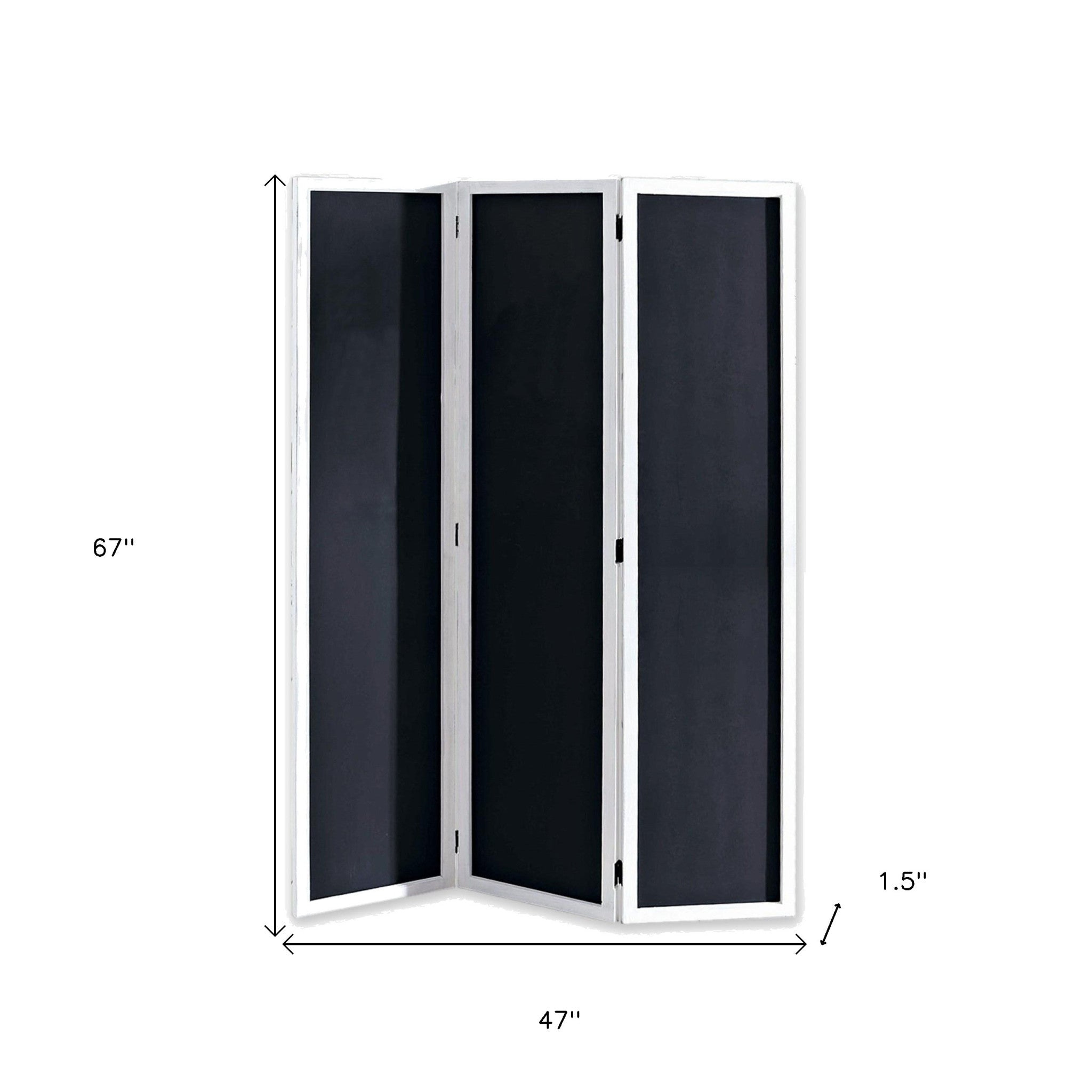 67" Black and White Chalkboard Wood Folding Three Panel Screen Room Divider-Room Dividers-DECOROLALA