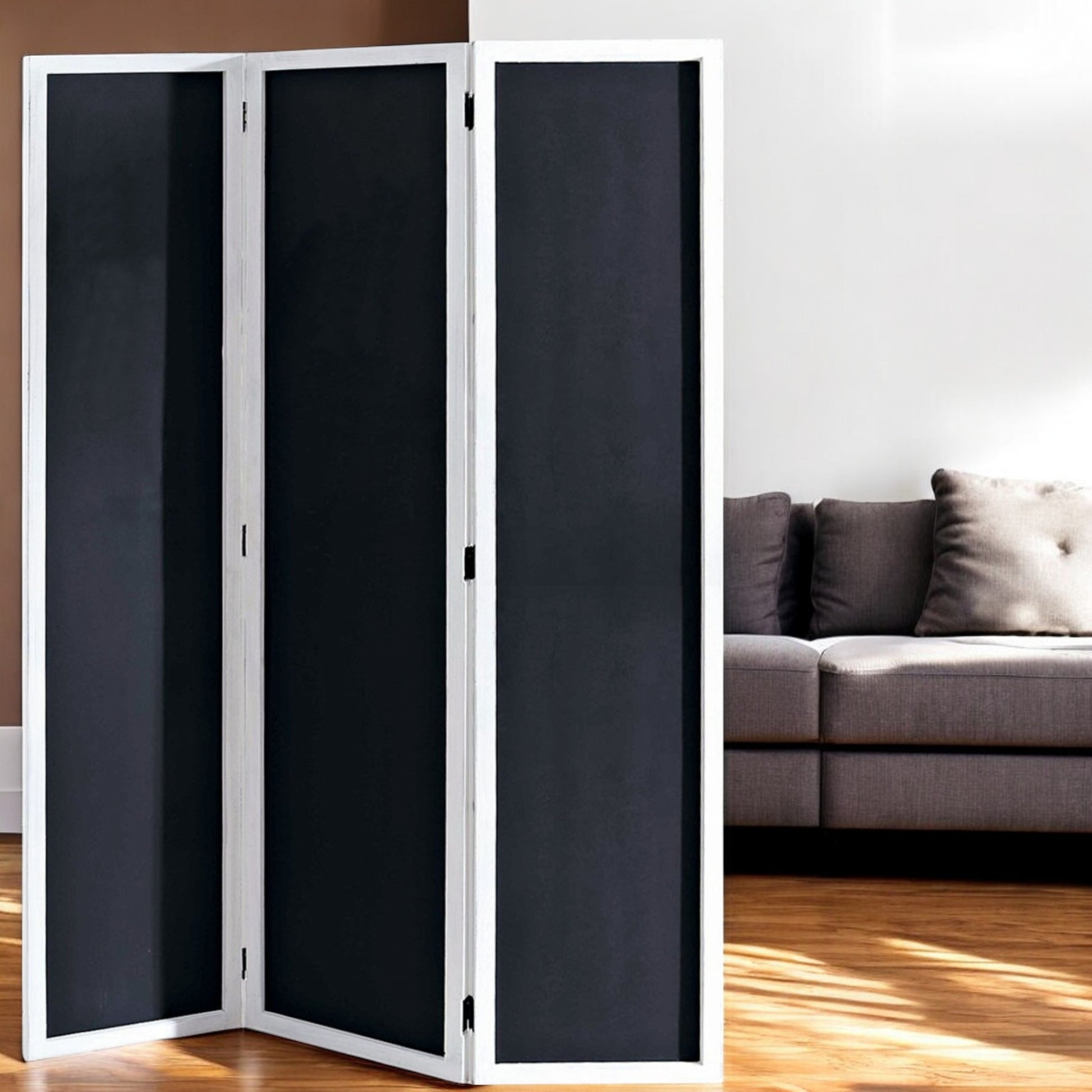 67" Black and White Chalkboard Wood Folding Three Panel Screen Room Divider-Room Dividers-DECOROLALA