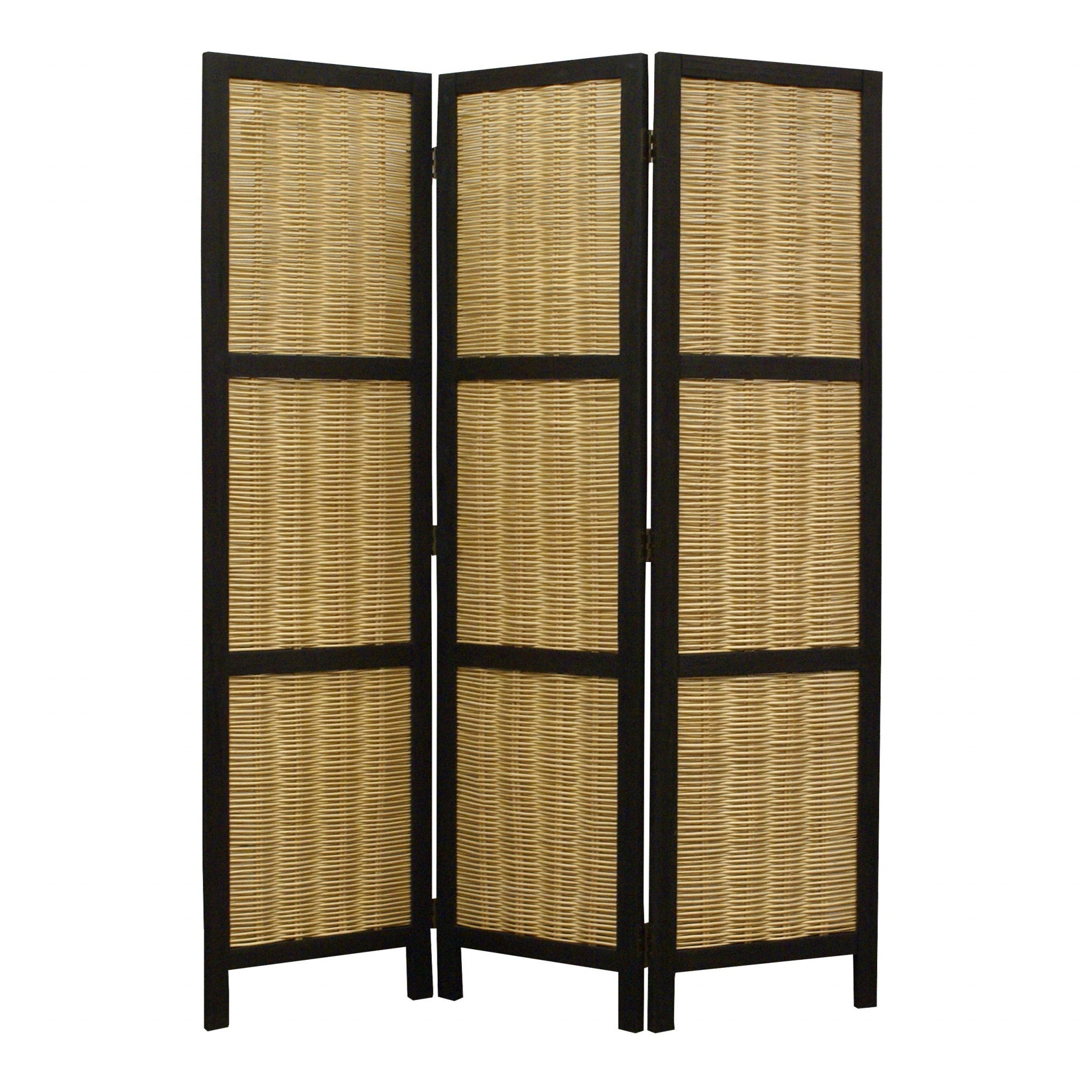67" Brown Folding Three Panel Screen Room Divider-Room Dividers-DECOROLALA