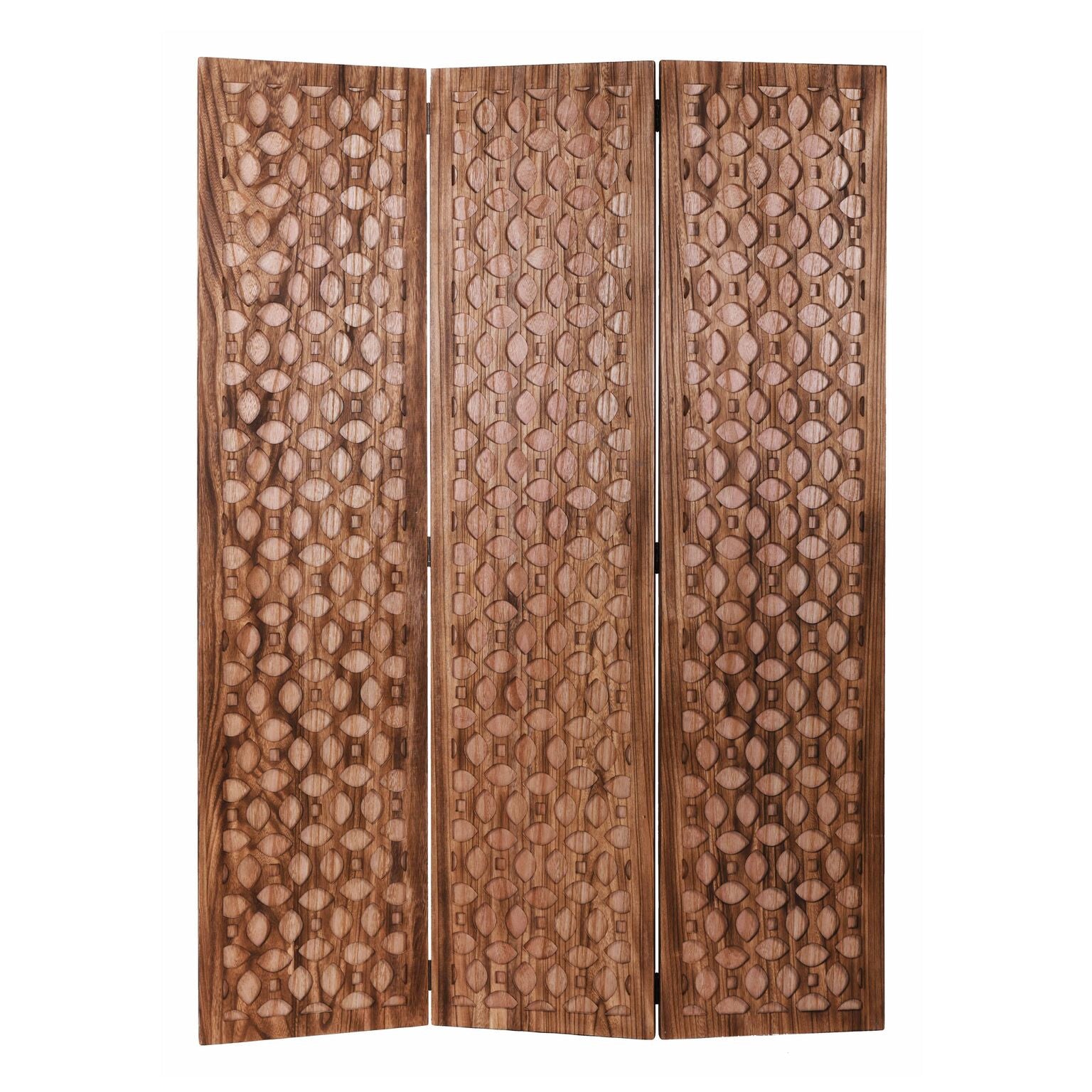 67" Brown Folding Three Panel Screen Room Divider-Room Dividers-DECOROLALA