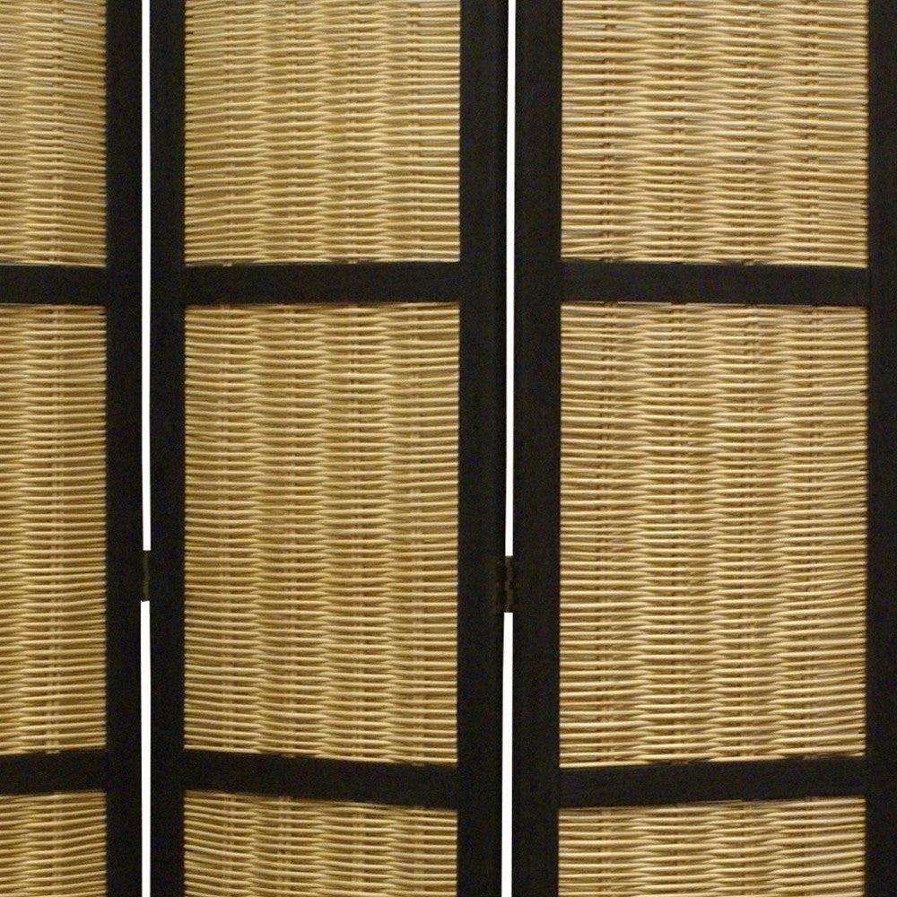 67" Brown Folding Three Panel Screen Room Divider-Room Dividers-DECOROLALA