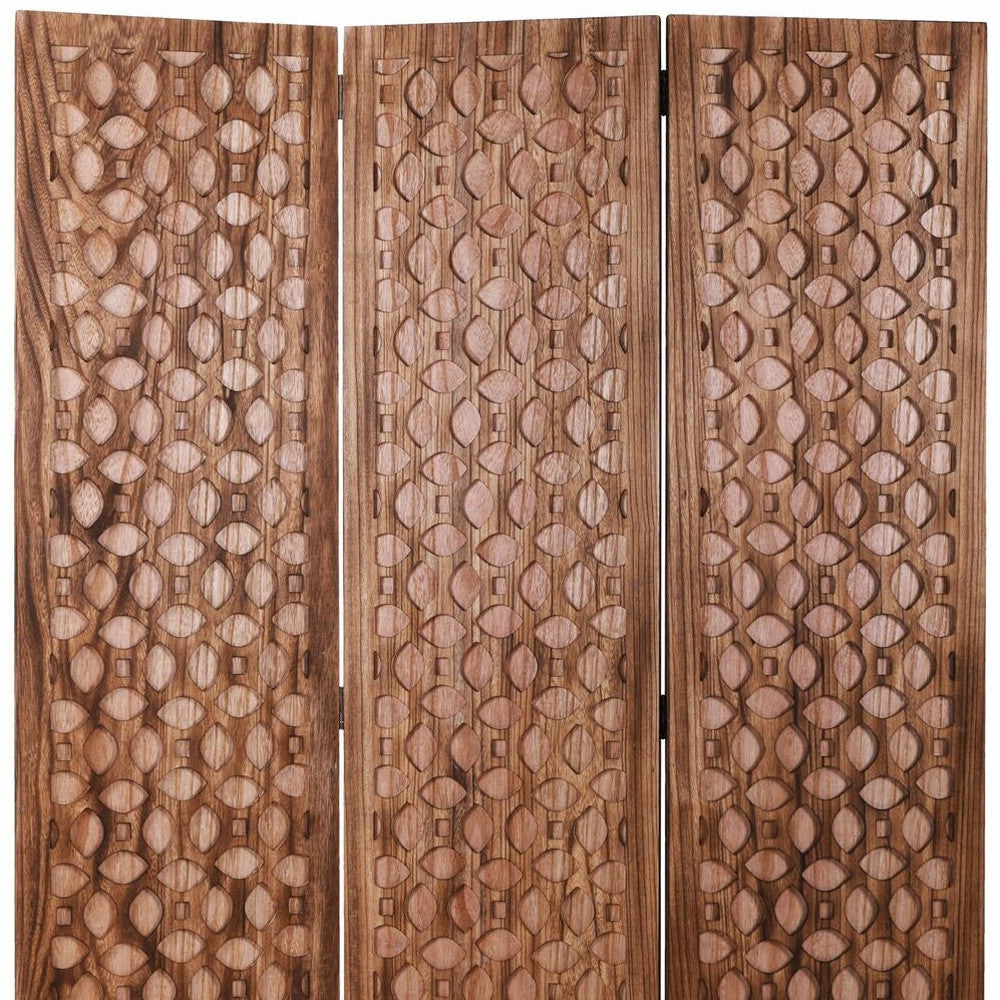 67" Brown Folding Three Panel Screen Room Divider-Room Dividers-DECOROLALA