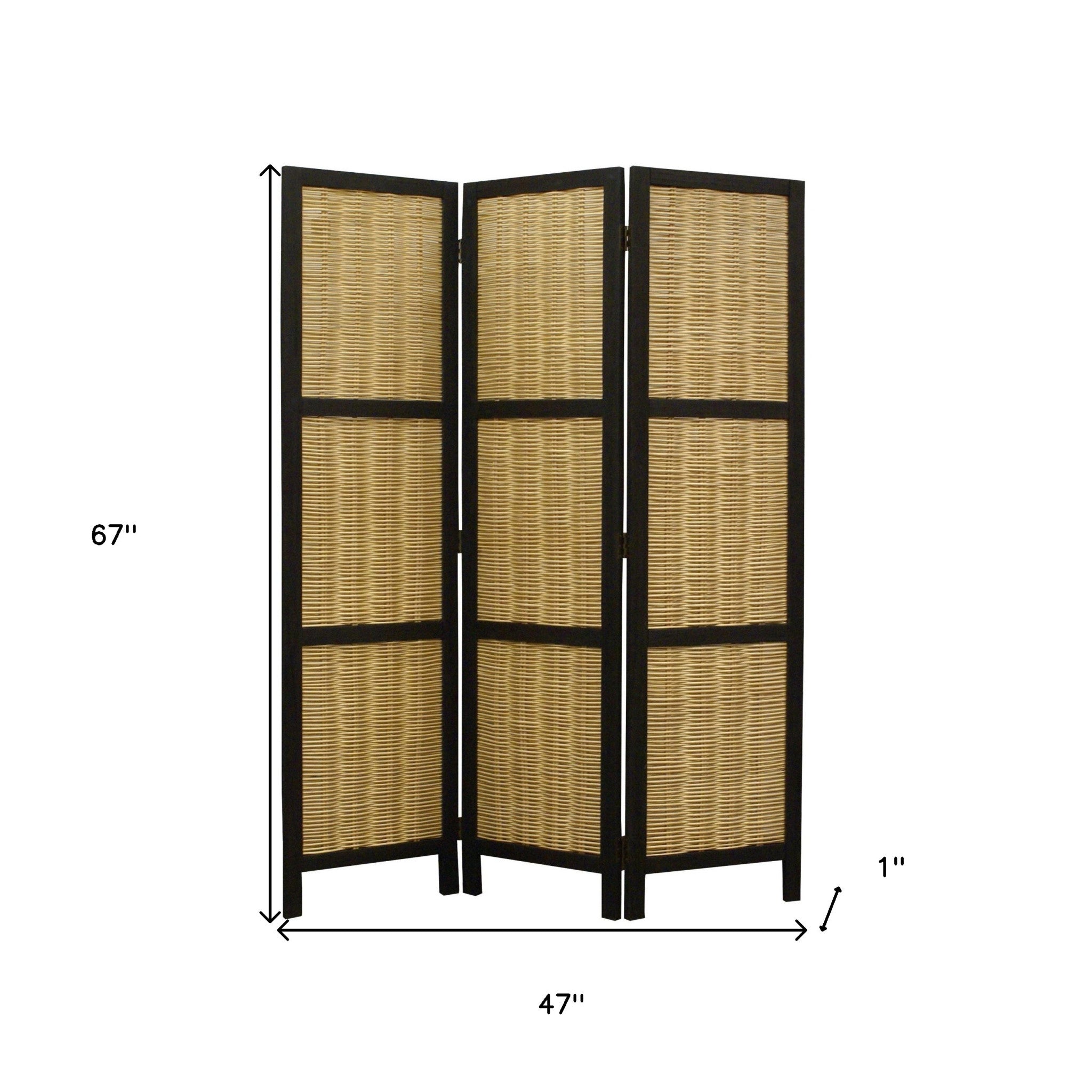 67" Brown Folding Three Panel Screen Room Divider-Room Dividers-DECOROLALA