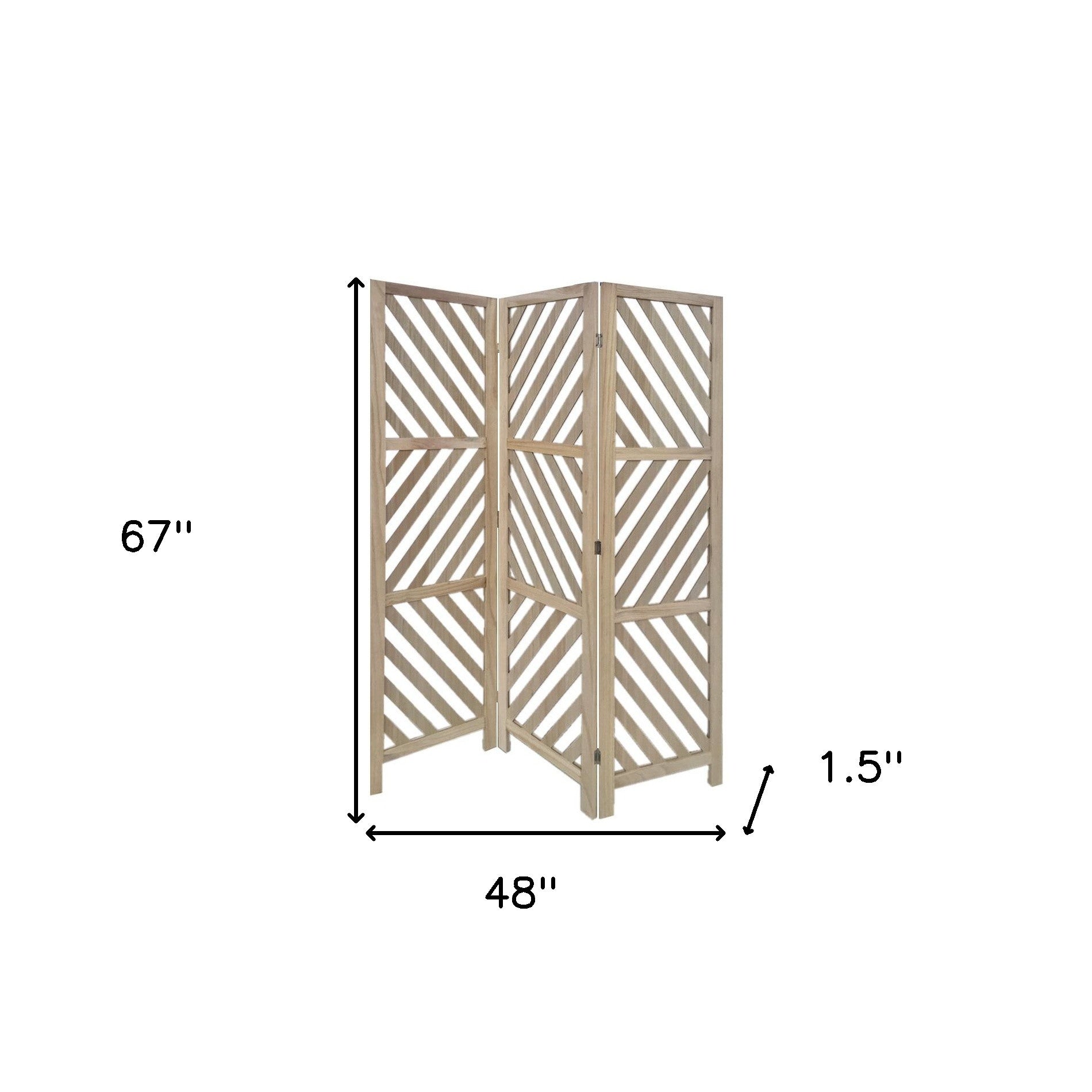 67" Brown Solid WoodFolding Three Panel Screen Room Divider-Room Dividers-DECOROLALA