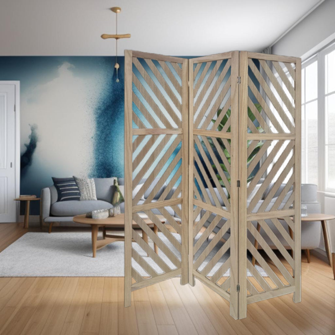 67" Brown Solid WoodFolding Three Panel Screen Room Divider-Room Dividers-DECOROLALA