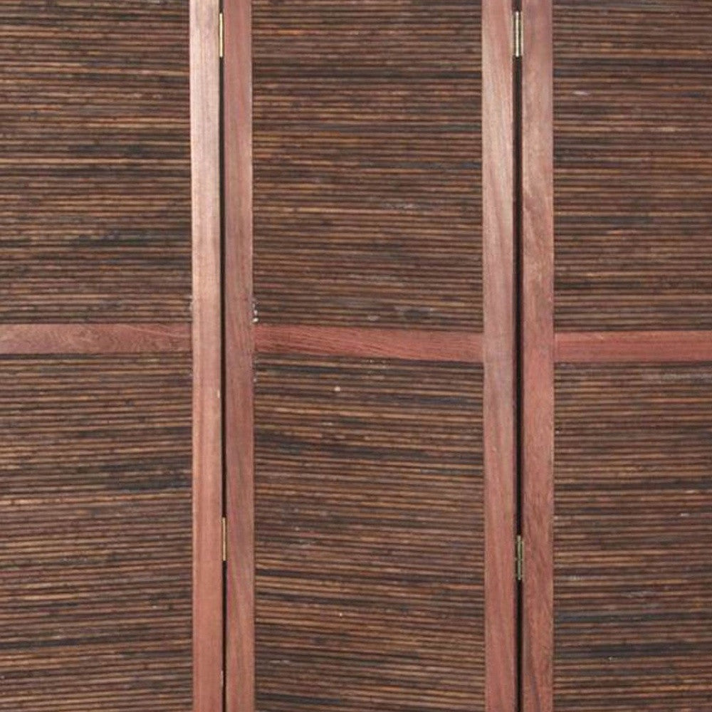 67" Brown Solid and Manufactured Wood Folding Three Panel Screen Room Divider-Room Dividers-DECOROLALA