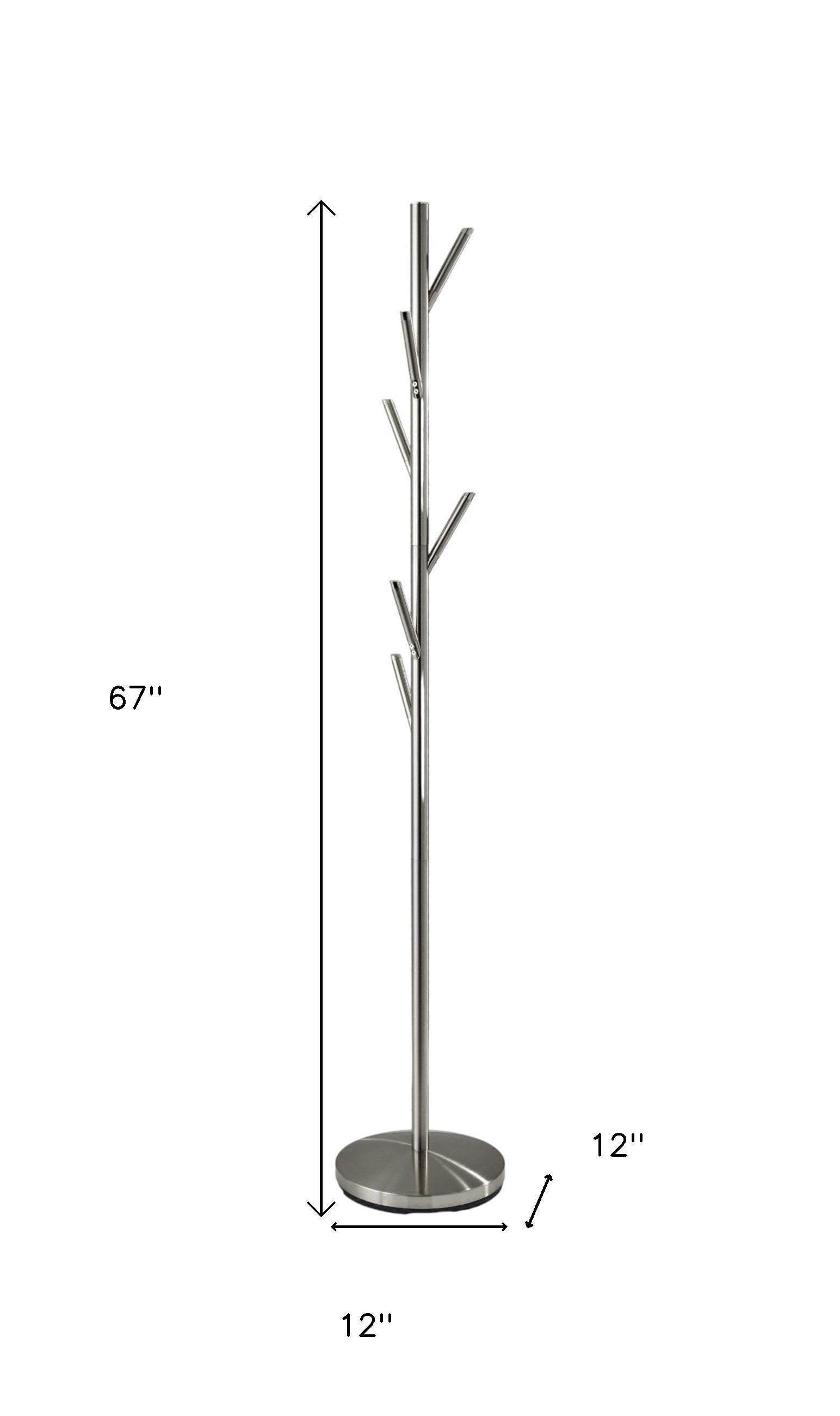 67" Brushed Steel Coat Tree Rack-Coat Hangers-DECOROLALA