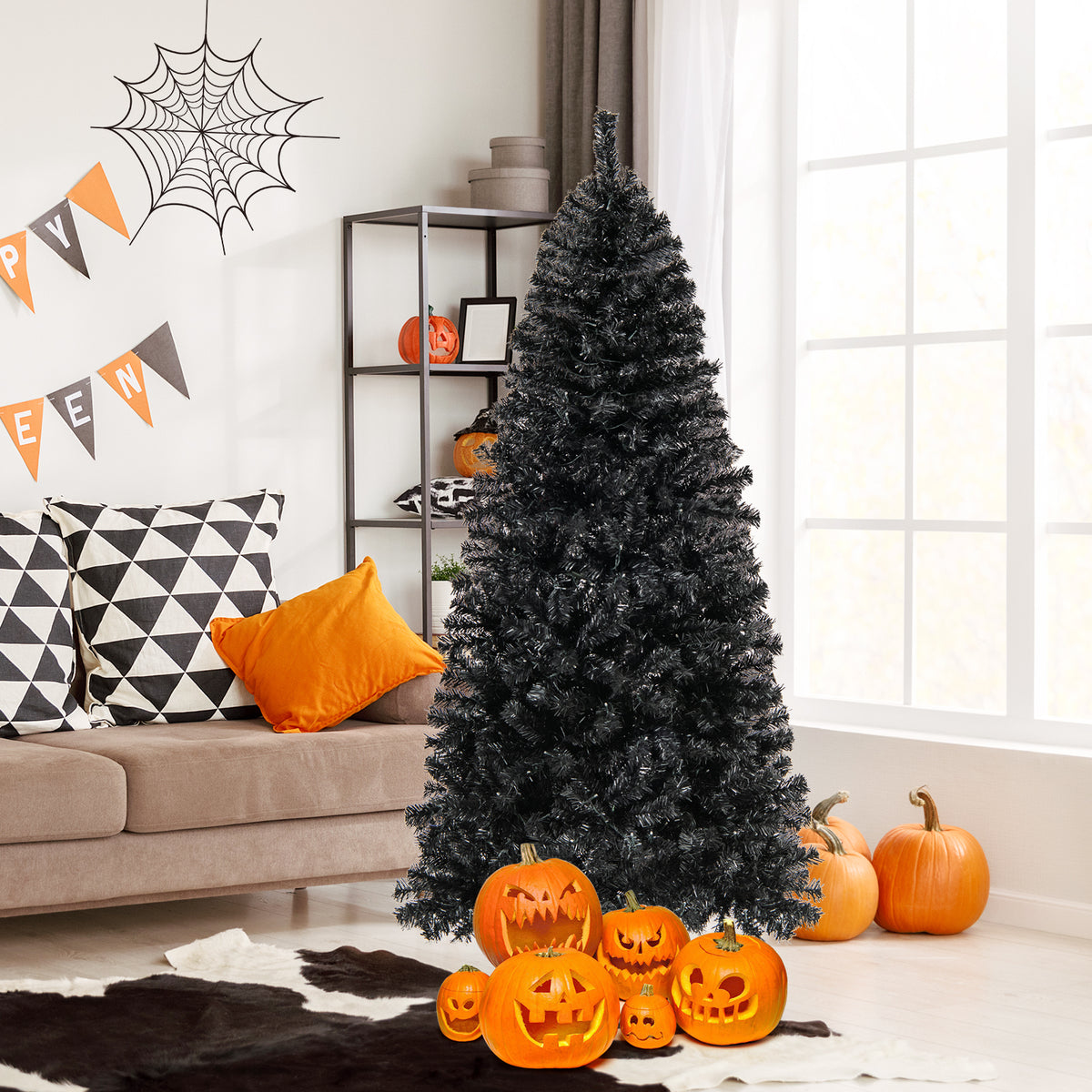 6/7 FT Artificial Christmas Tree with Bendable Top Section and Warm Light-6 FT-Christmas Trees-DECOROLALA
