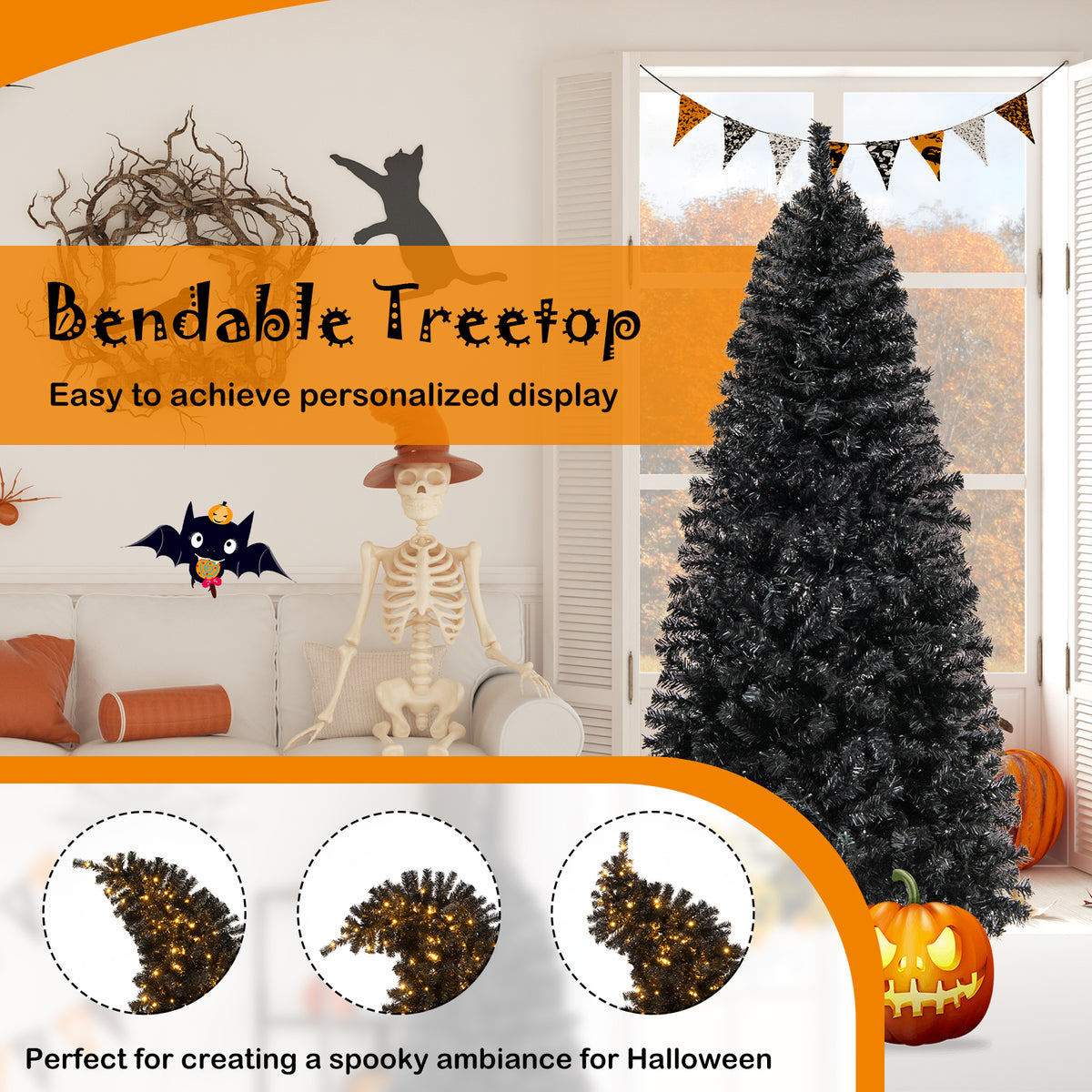 6/7 FT Artificial Christmas Tree with Bendable Top Section and Warm Light-6 FT-Christmas Trees-DECOROLALA