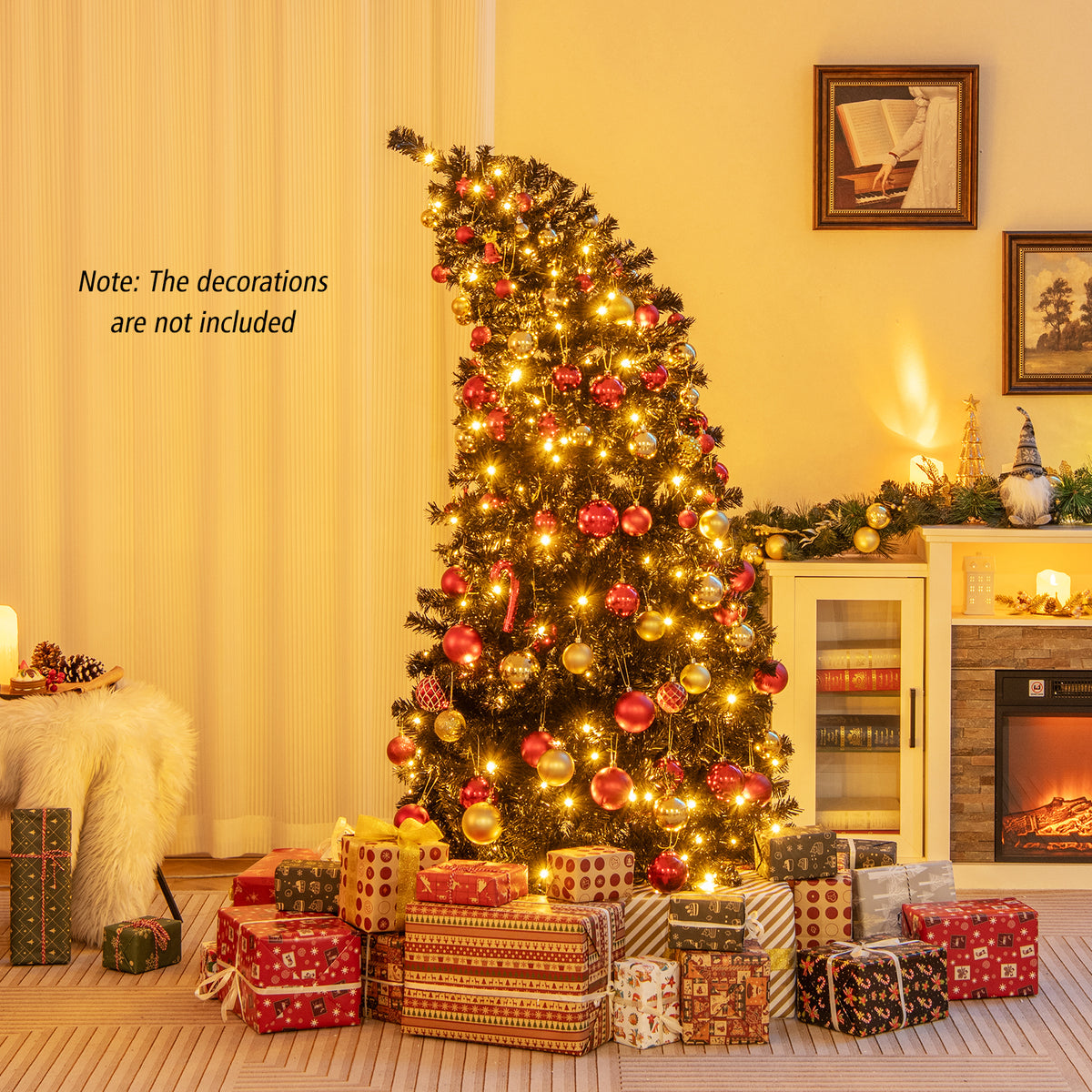 6/7 FT Artificial Christmas Tree with Bendable Top Section and Warm Light-6 FT-Christmas Trees-DECOROLALA