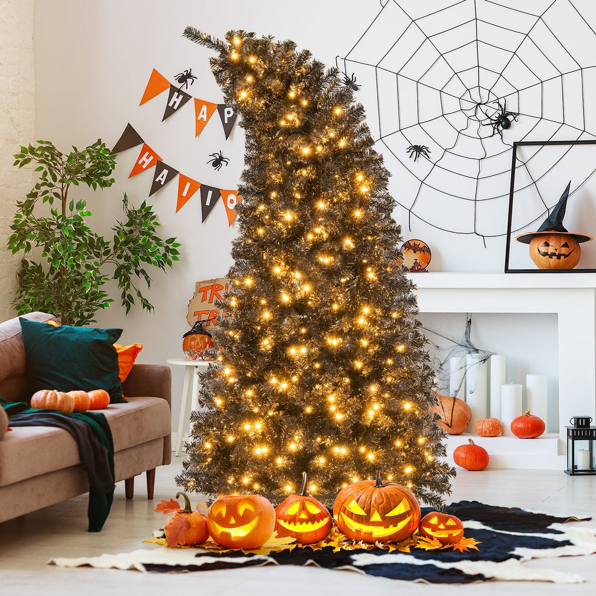 6/7 FT Artificial Christmas Tree with Bendable Top Section and Warm Light-7 ft-Christmas Trees-DECOROLALA